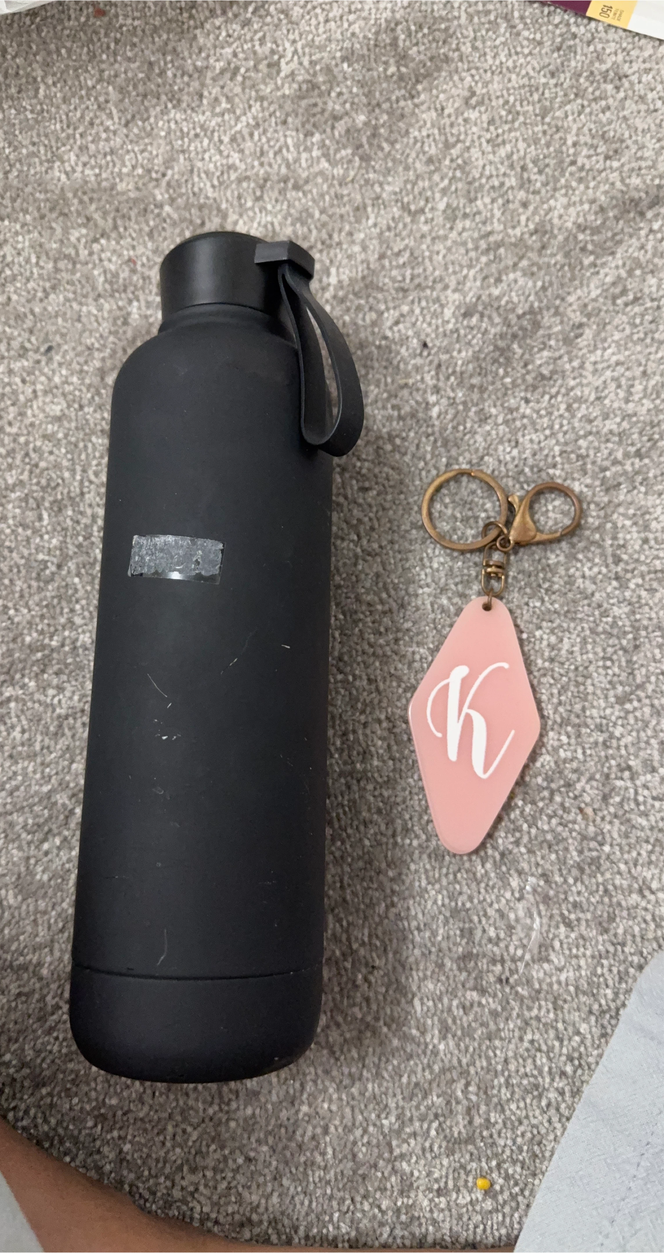 Black Insulated Water Bottle with 'K' Keychain