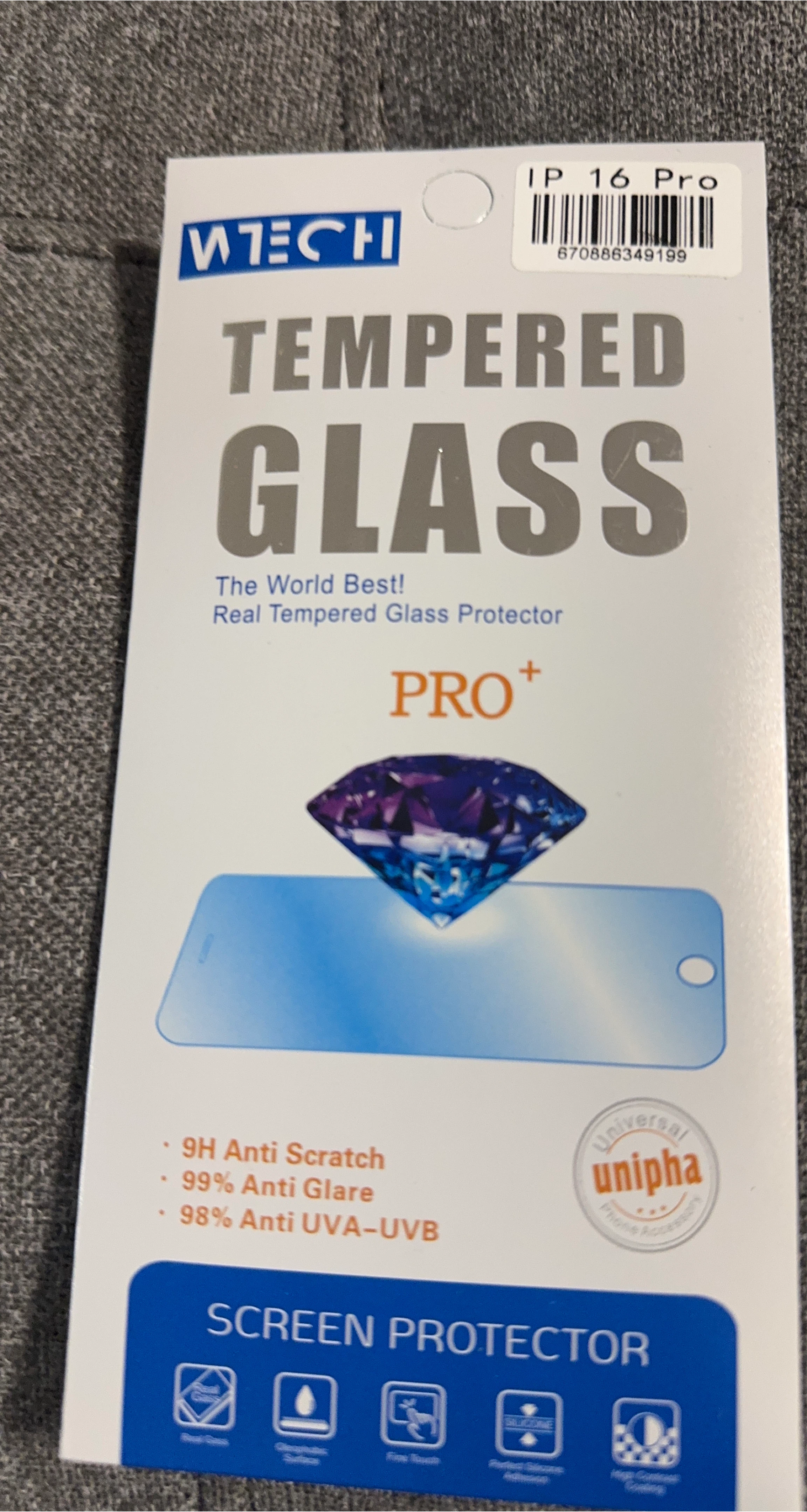 WTECH Tempered Glass Screen Protector for IP 16 Pro