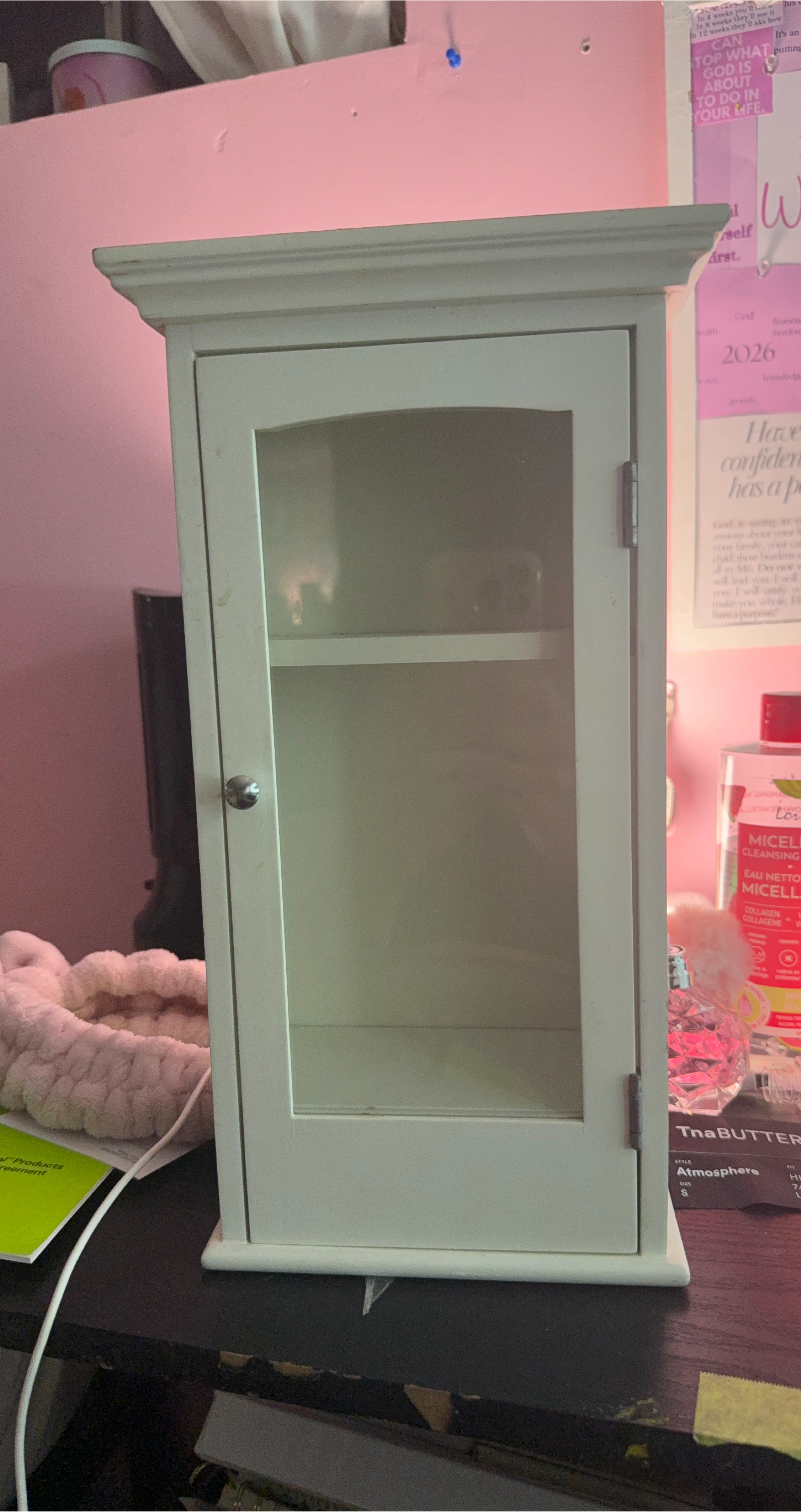 White Wooden Wall Cabinet with Glass Door