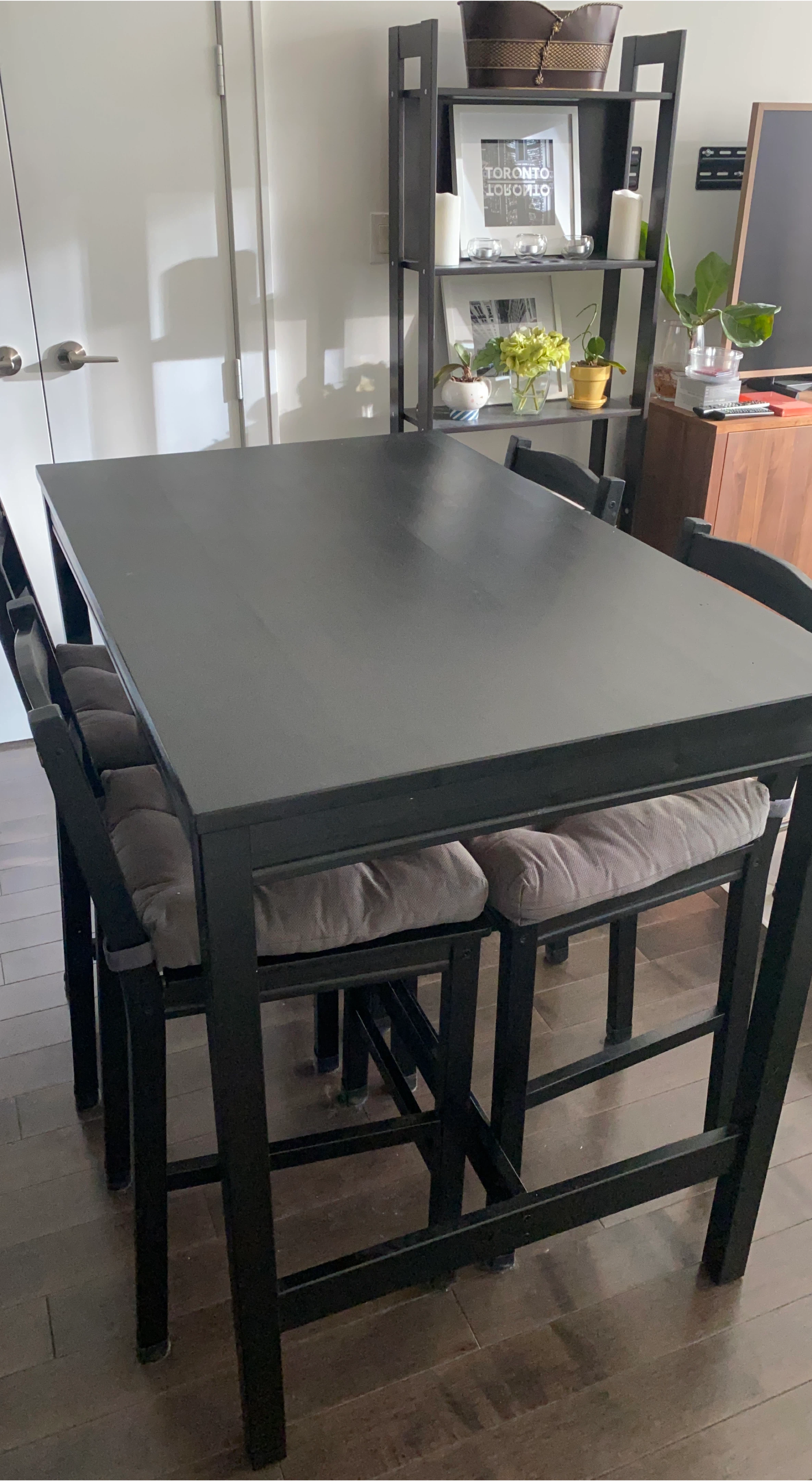 Black Bar Height Table with 4 Stools