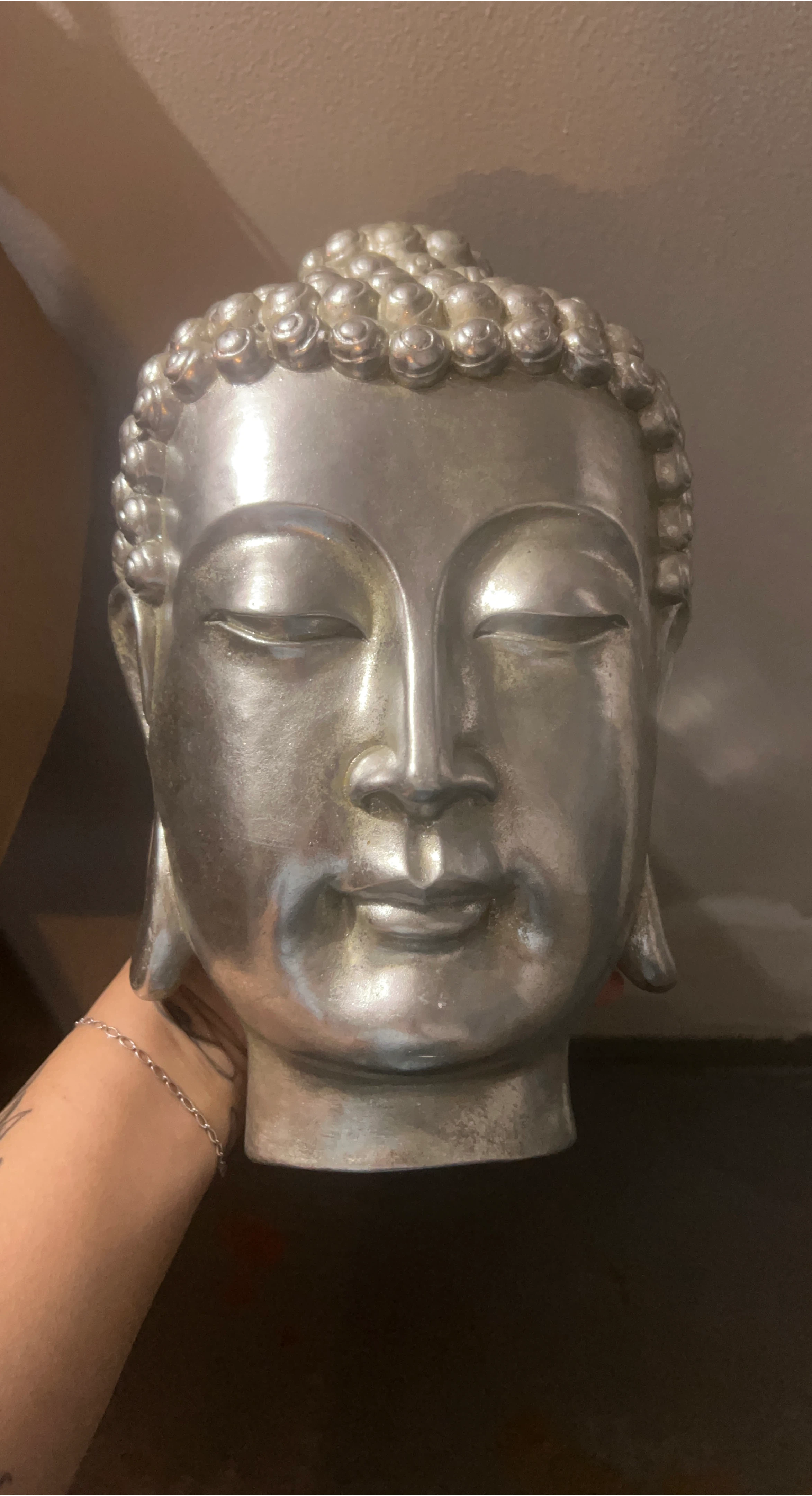 Silver Buddha Head Figurine
