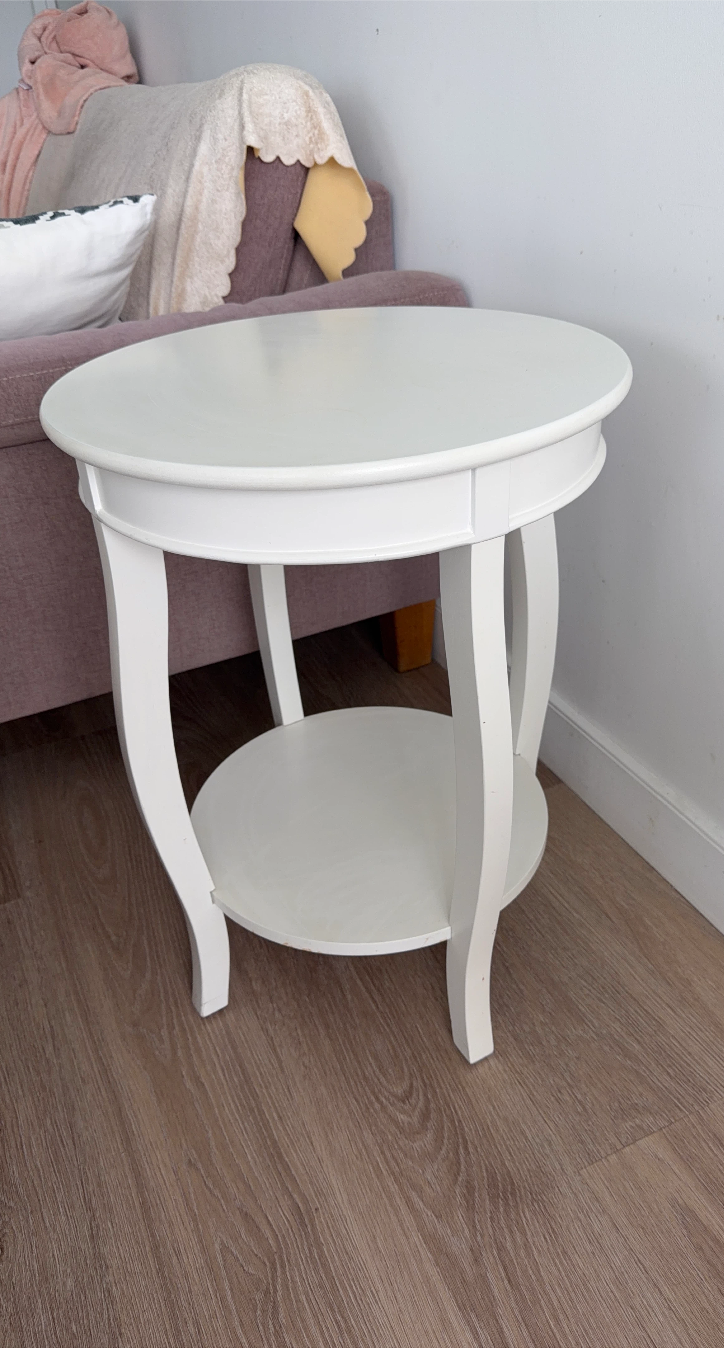 White Oval Accent Table with Lower Shelf
