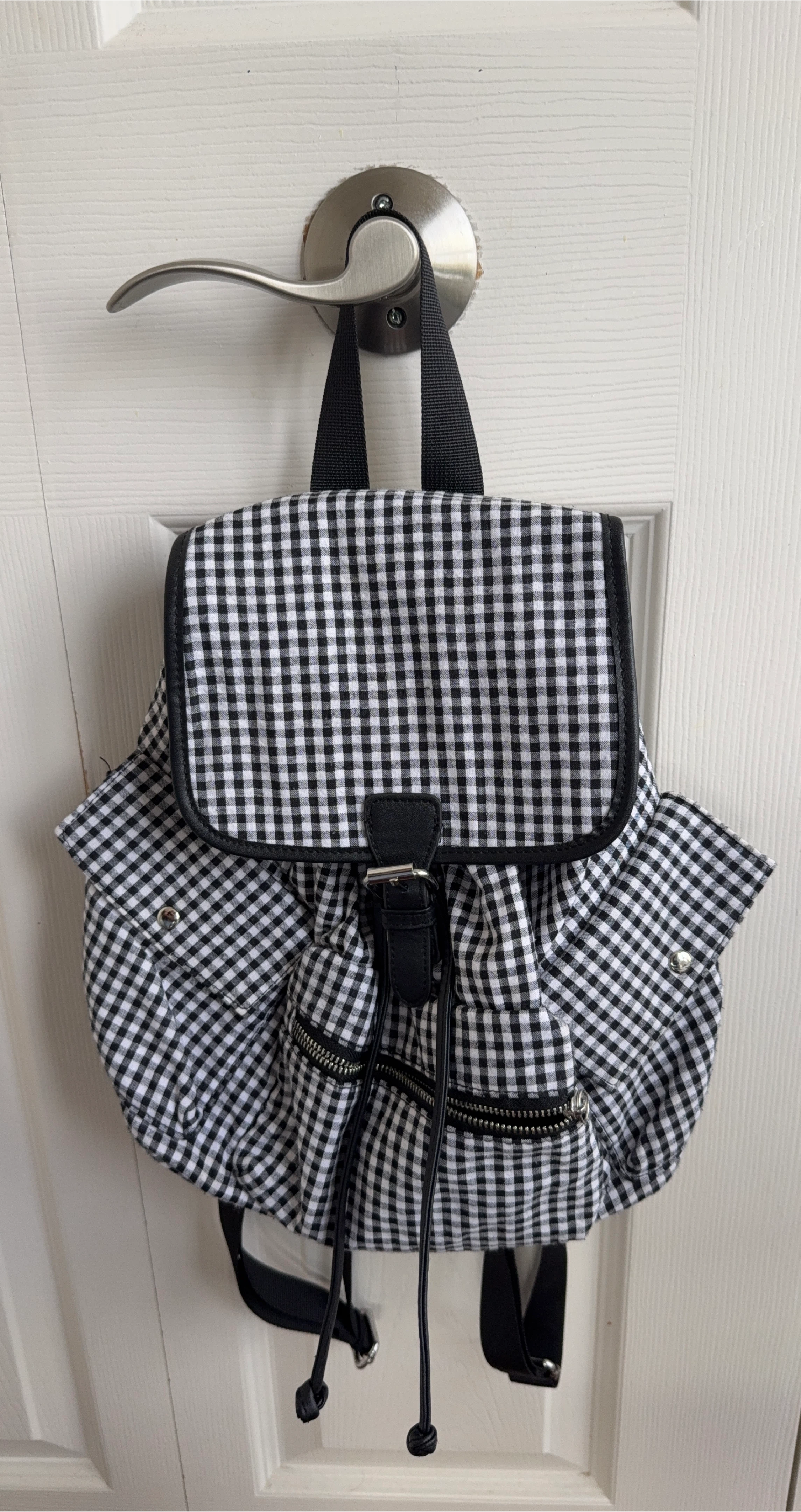 H & M Black and White Gingham Backpack
