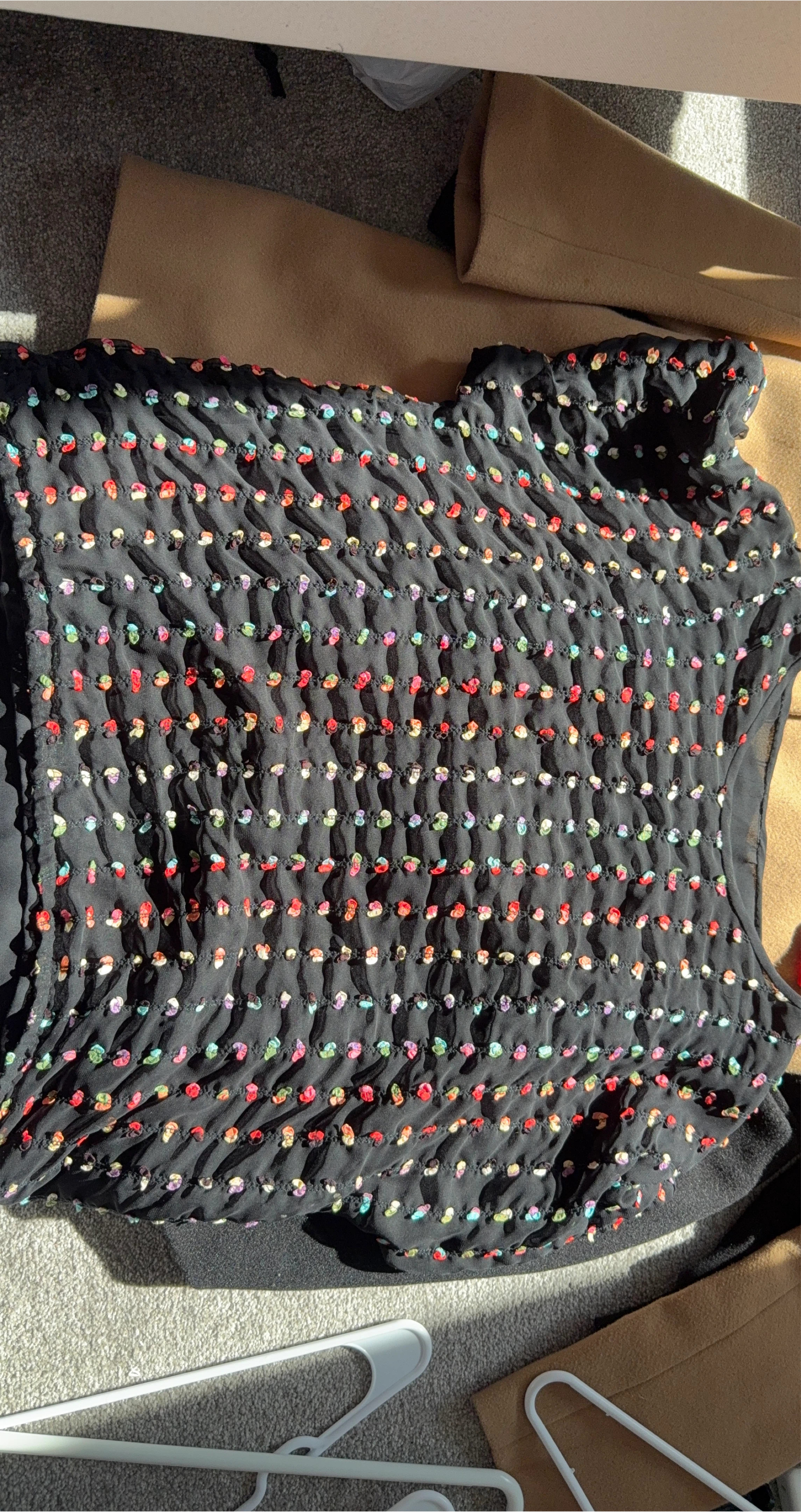 Black Smocked Top with Colorful Detail
