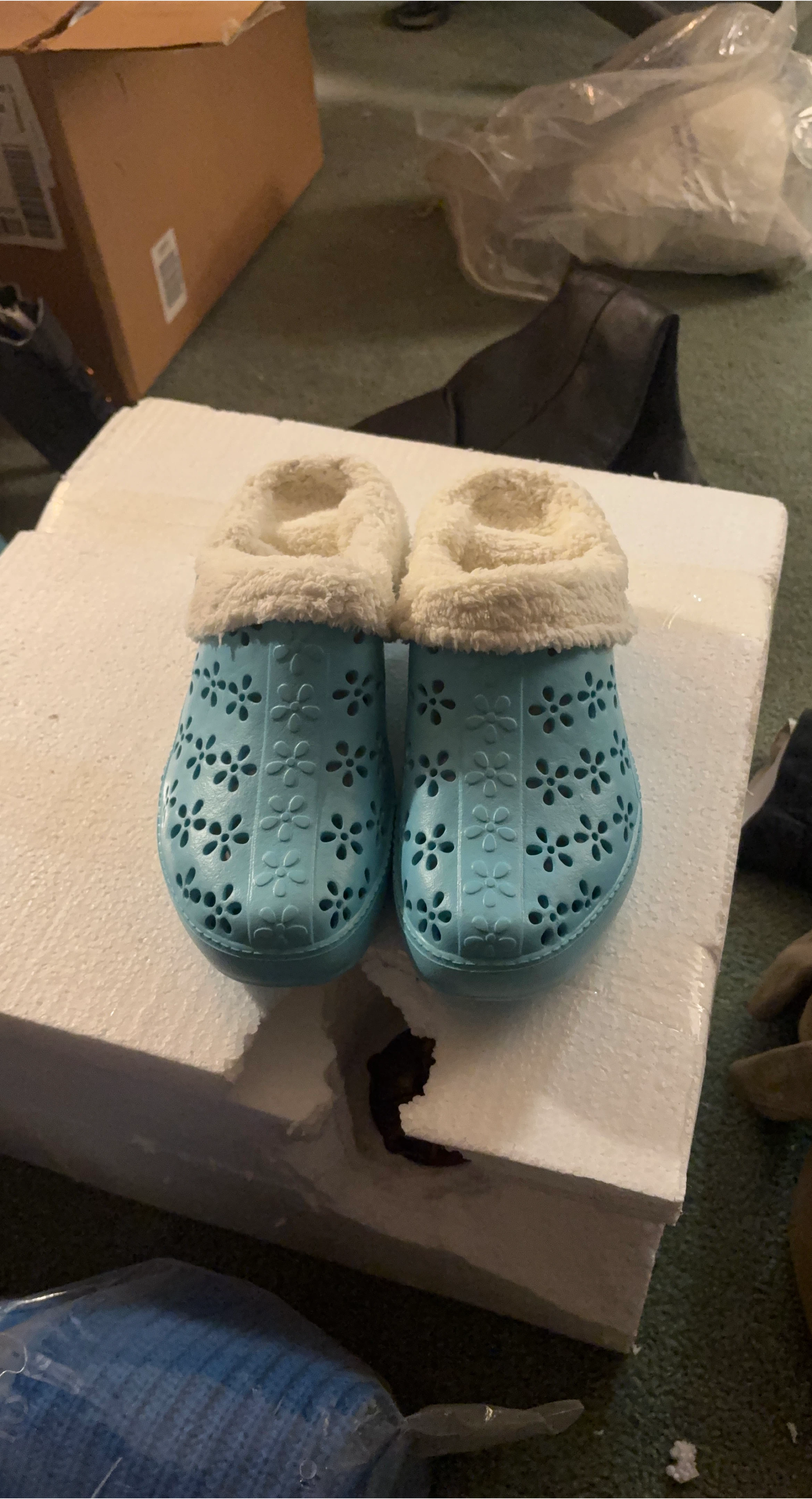 Blue Faux Fur Lined Clogs