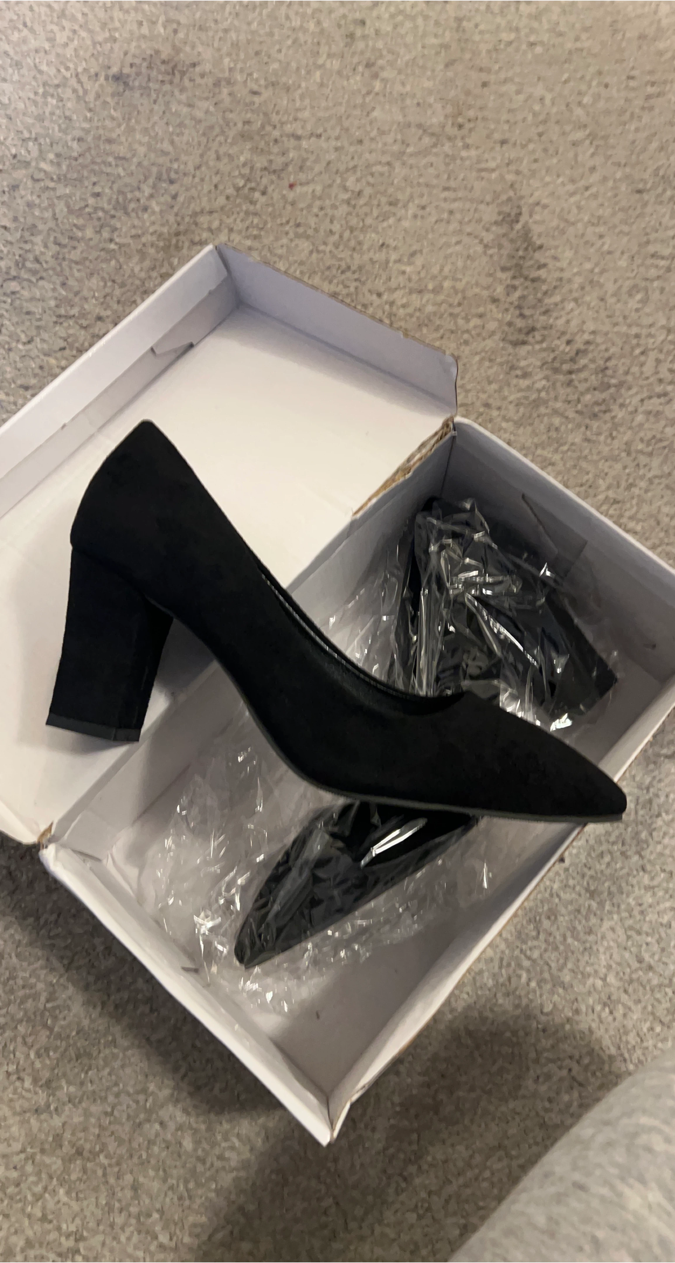 Black Suede Block Heel Pumps