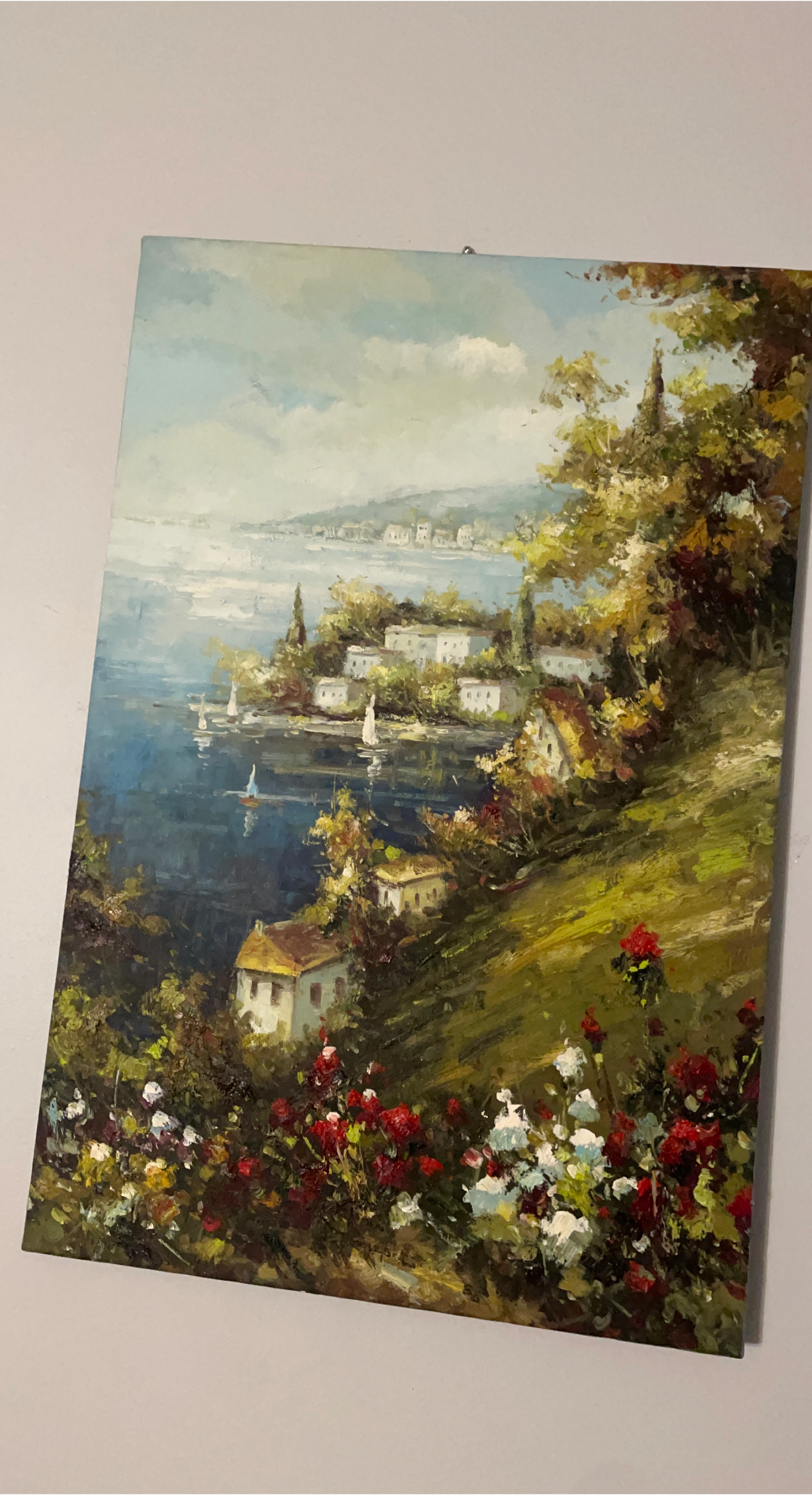 Oil Painting - Italian Lakeside Village Scene