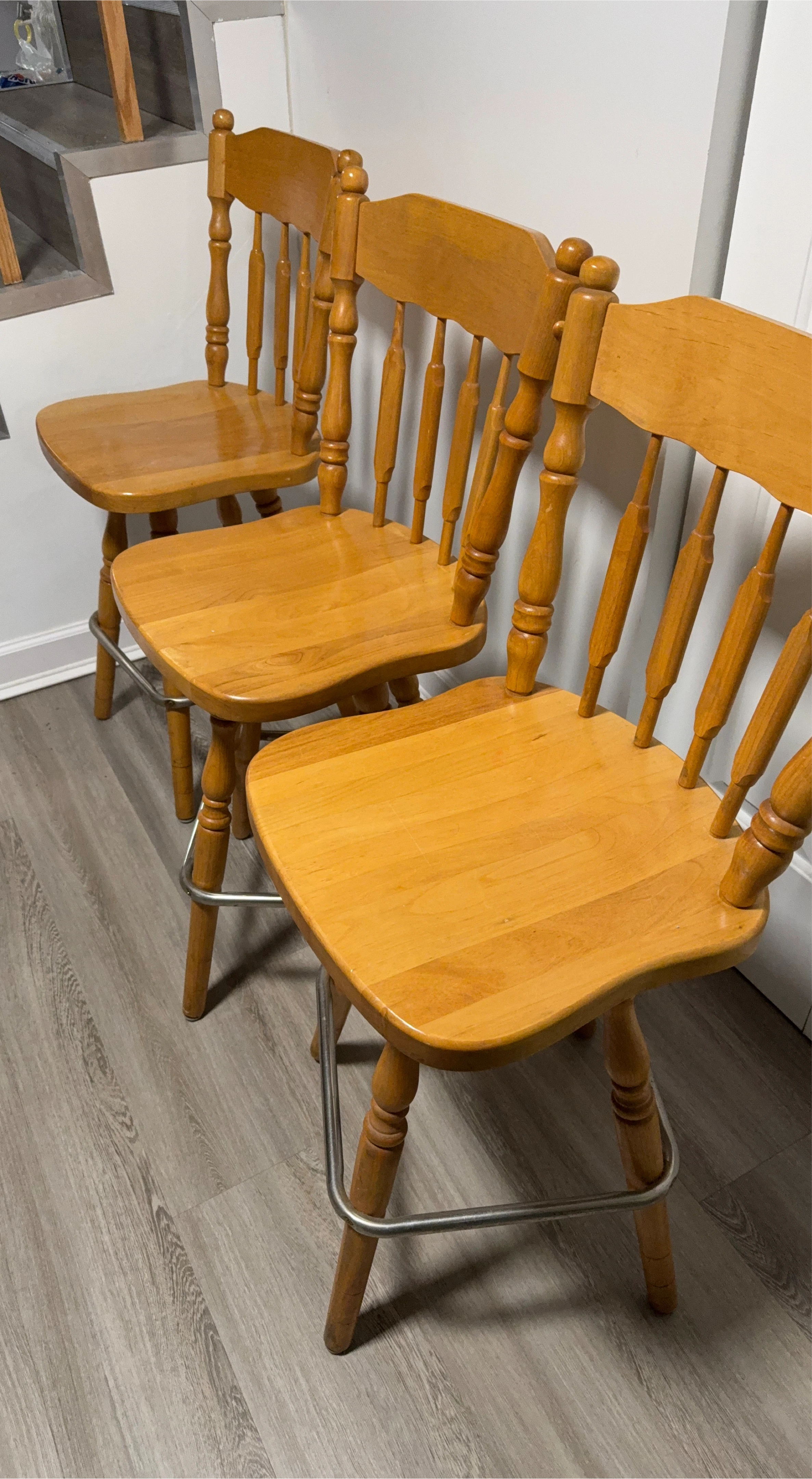 Set of 3 Wooden Bar Stools
