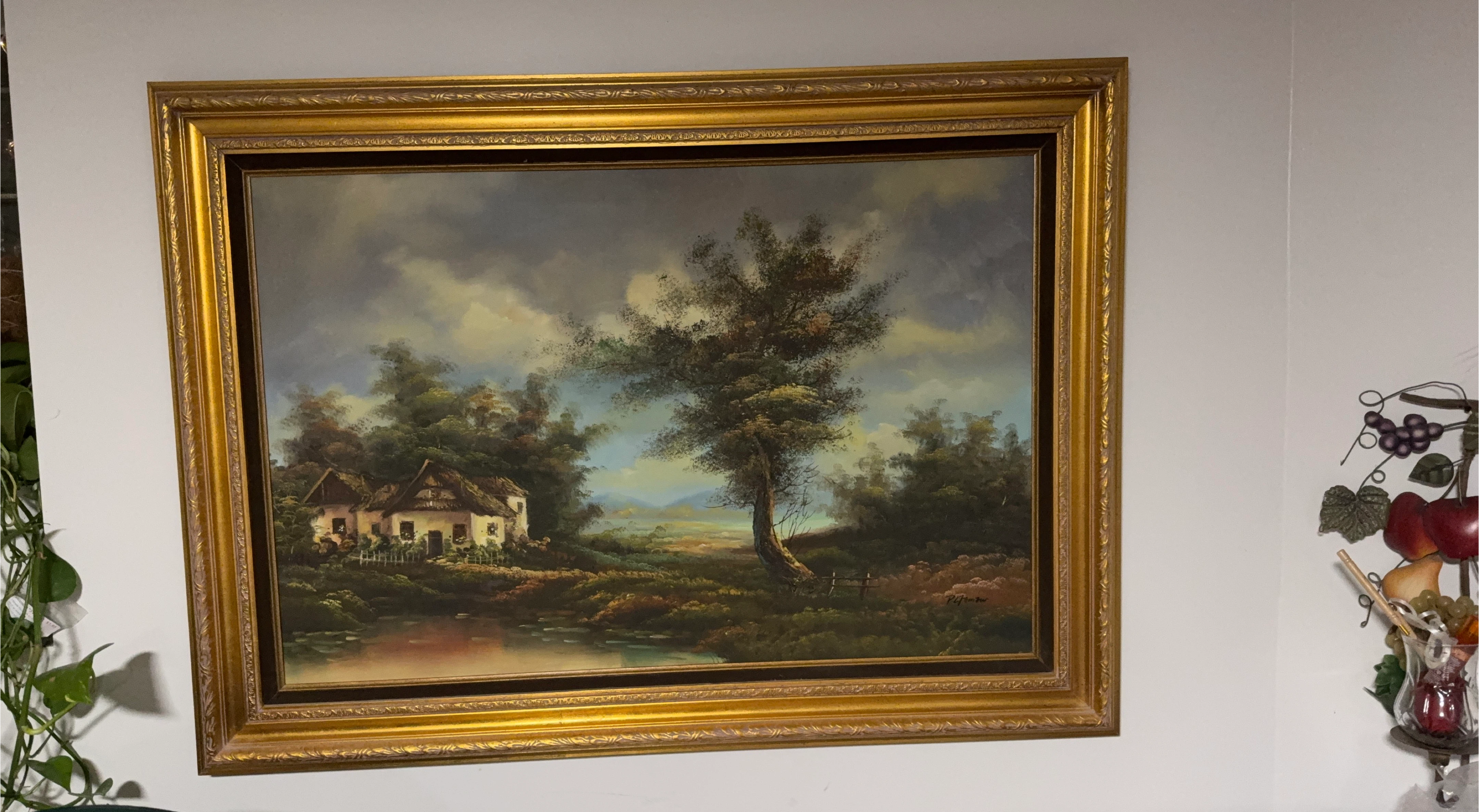 Framed Landscape Oil Painting by P. Peterson