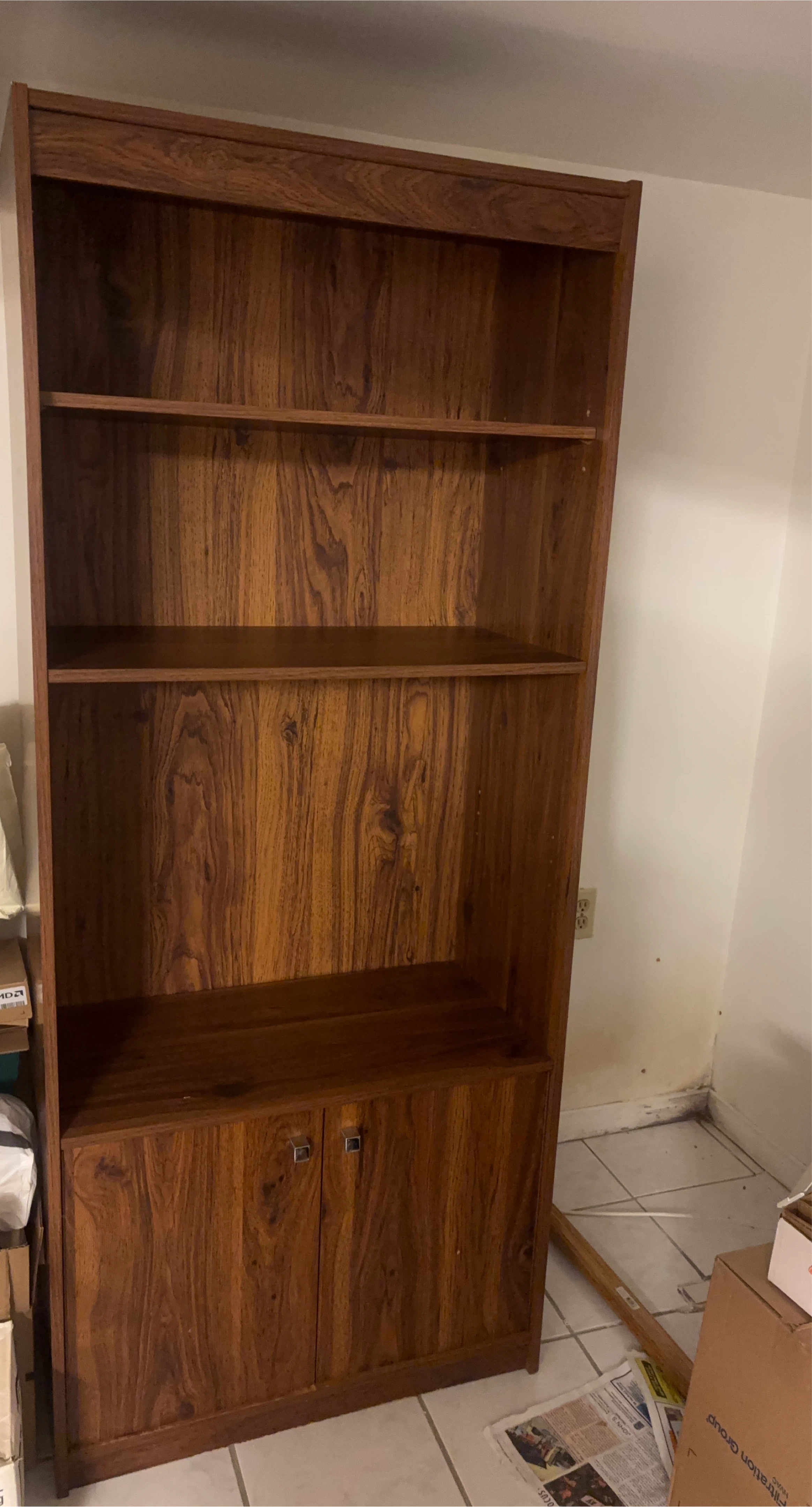 Vintage Wooden Bookshelf with Cabinet