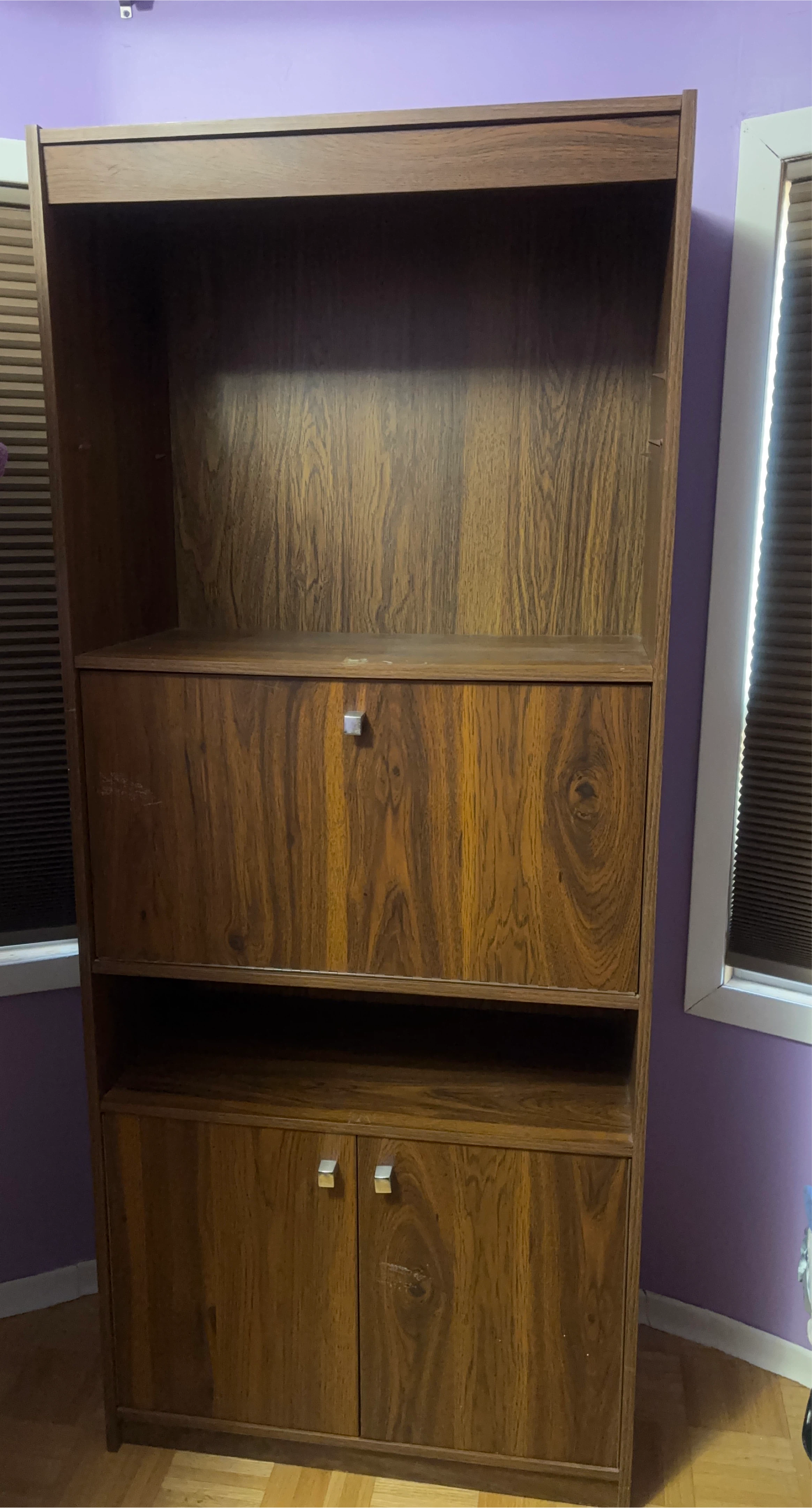 Mid-century Modern Wood Bookcase with Cabinet