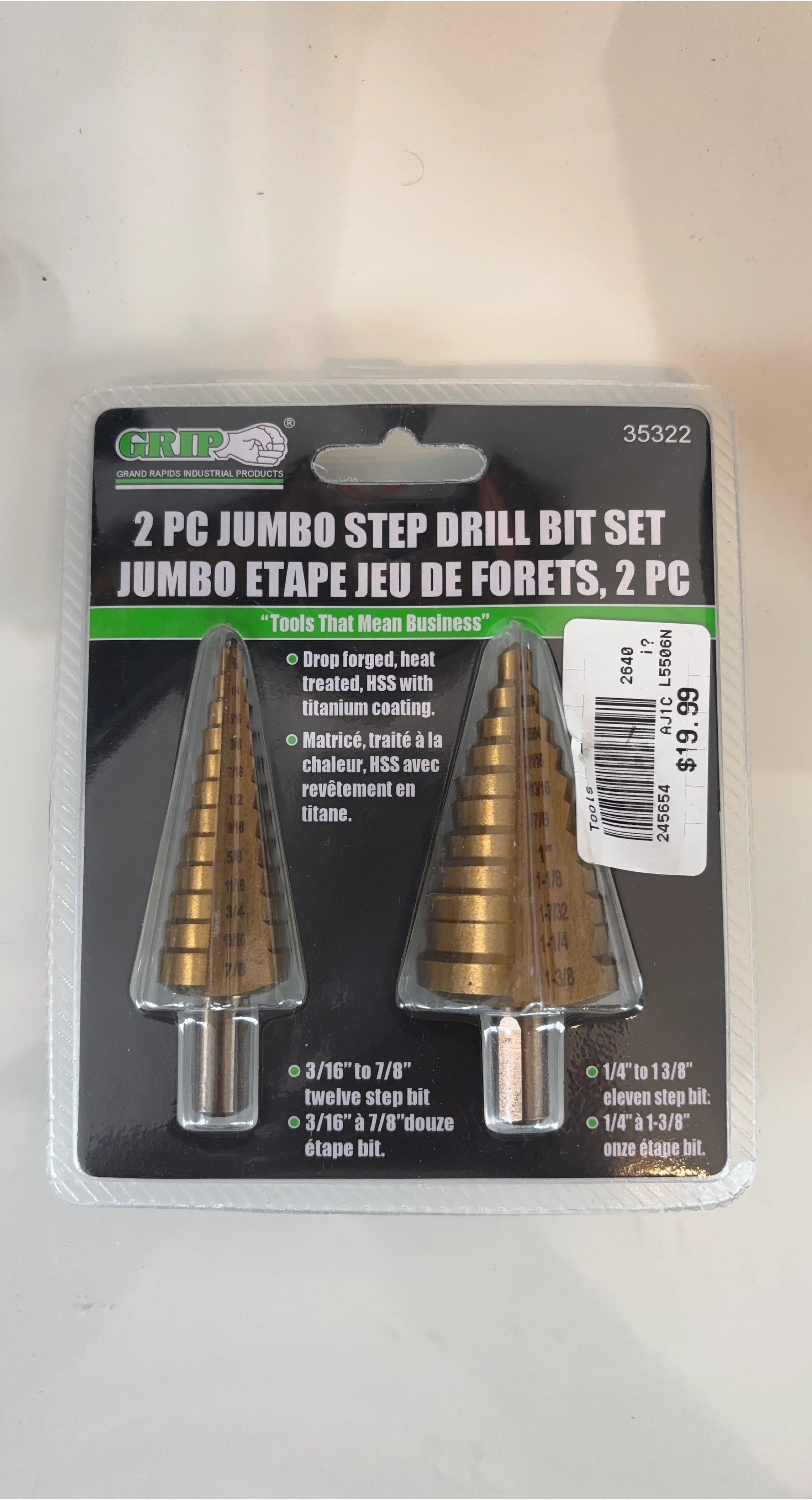 GRIP 2 PC Jumbo Step Drill Bit Set