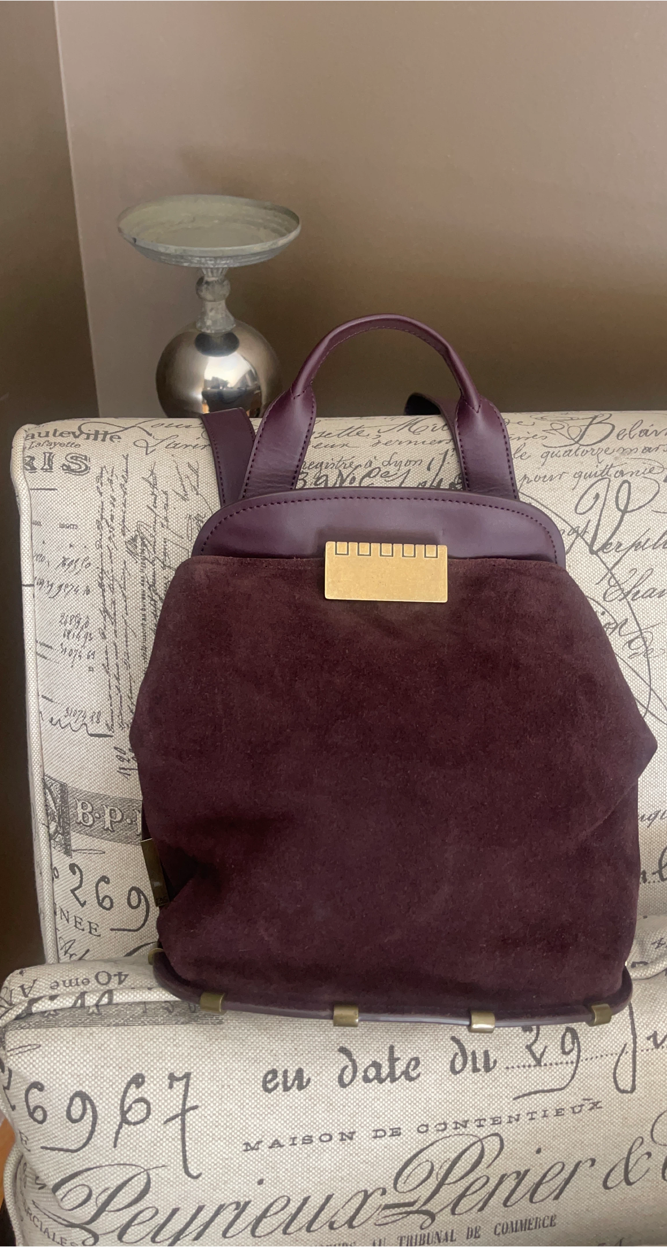 Deep Plum Suede and Leather Handbag