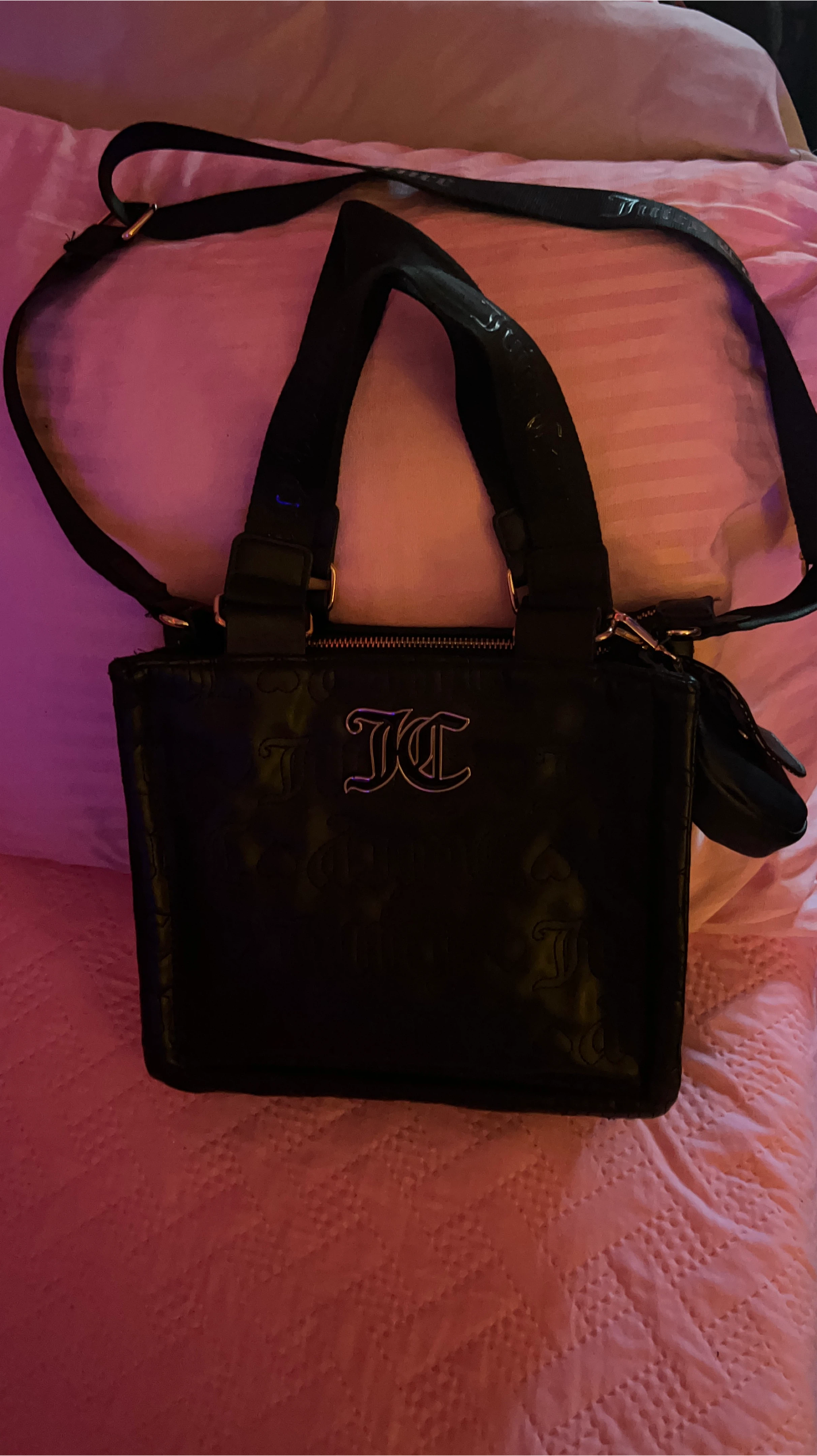 Juicy Couture Black Embossed Logo Crossbody Bag with Pouch