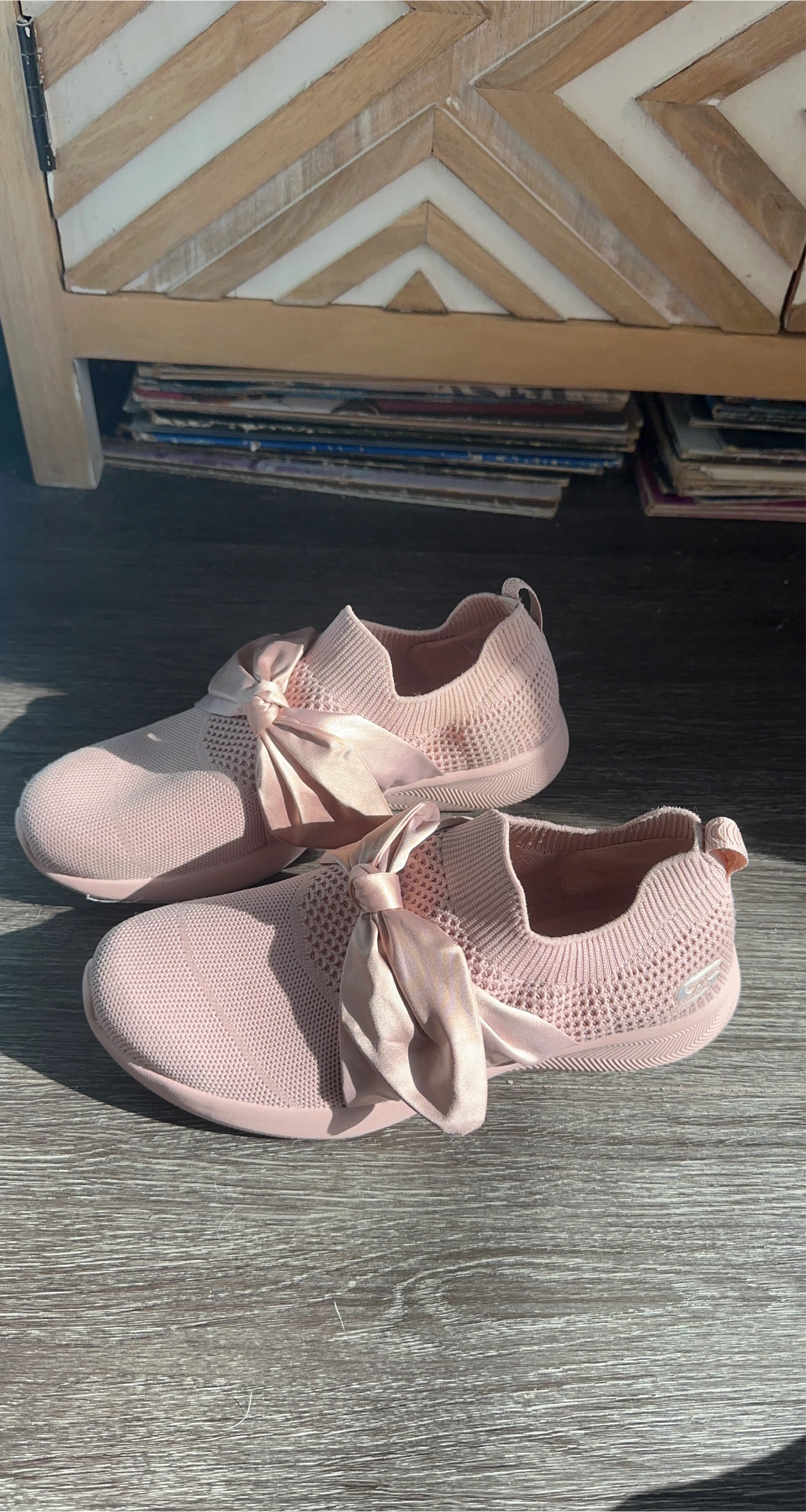 Skechers Women's Pink Knit Slip-On Sneakers with Bow