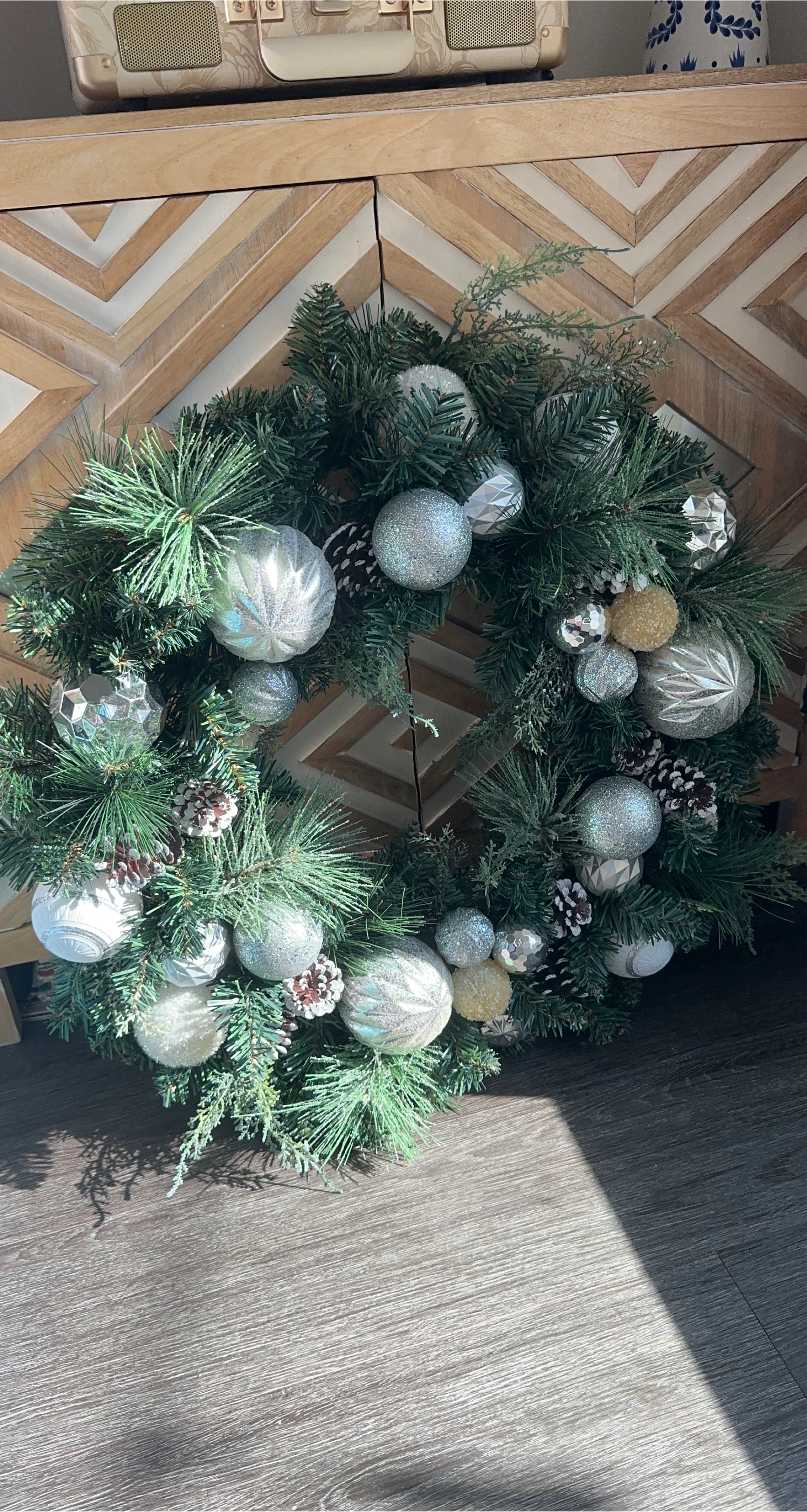 Artificial Christmas Wreath with Ornaments and Pinecones