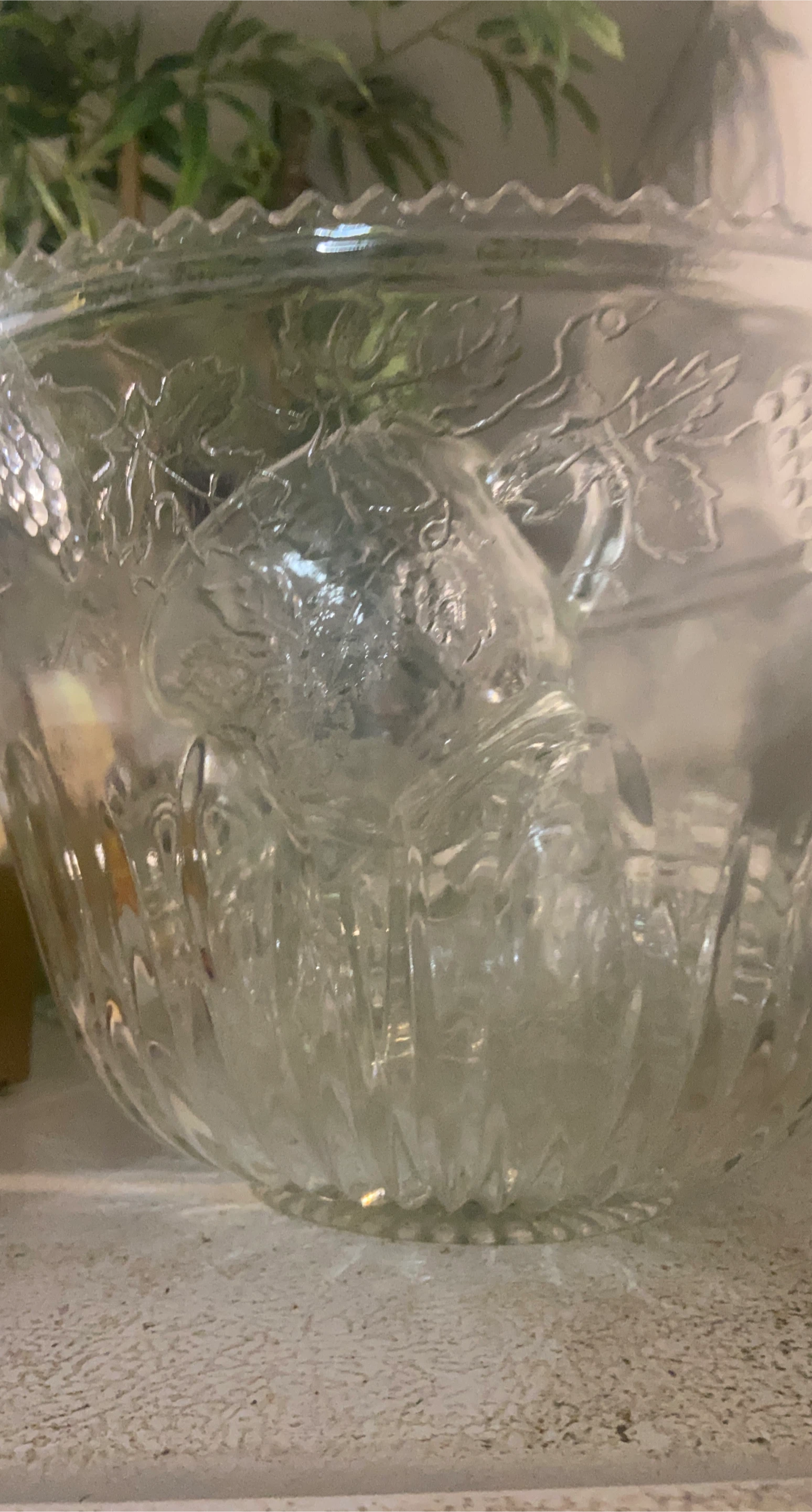 Vintage Clear Glass Punch Bowl with Grapevine Embossing