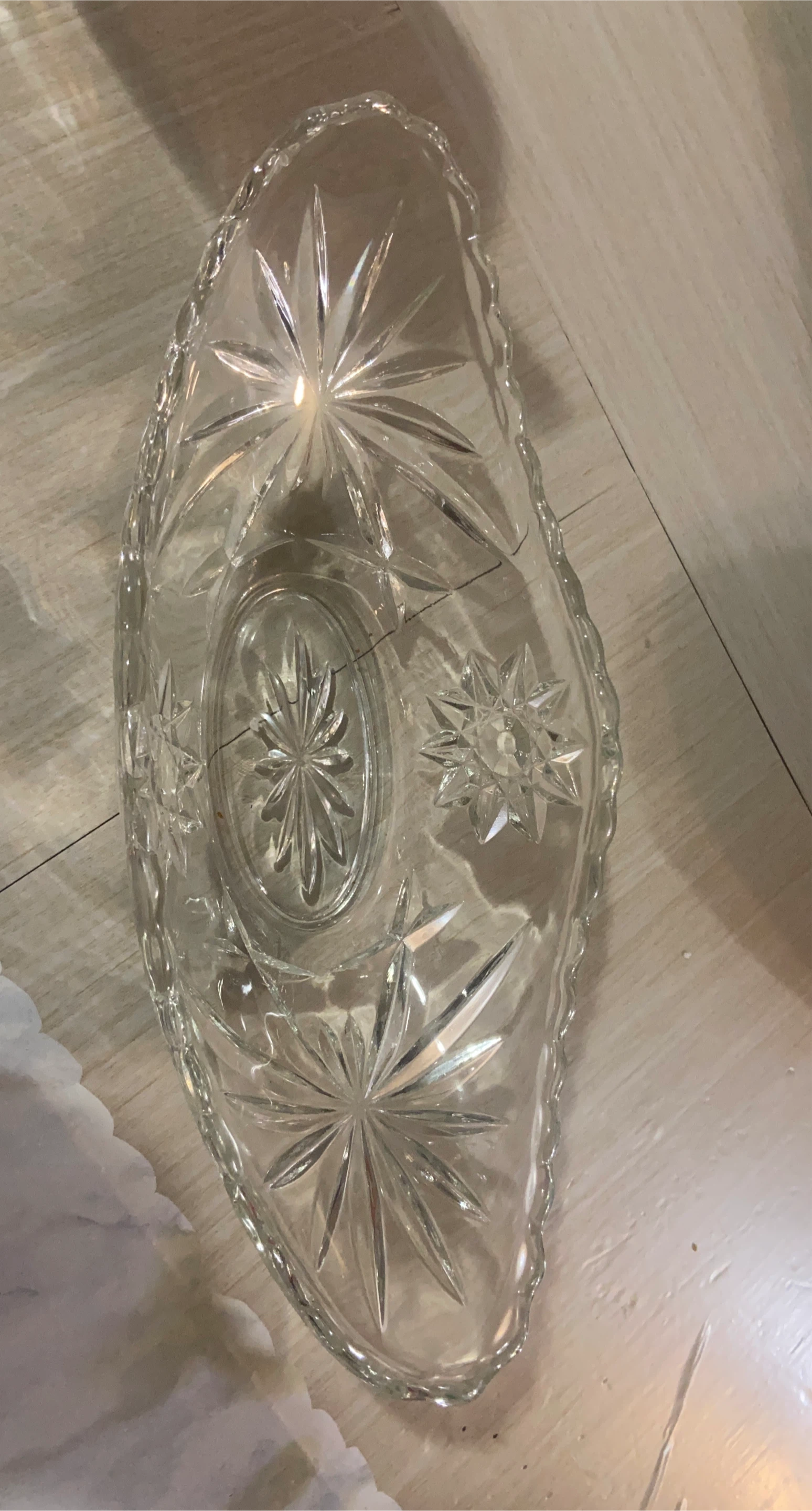 Crystal Oval Serving Dish with Starburst Pattern