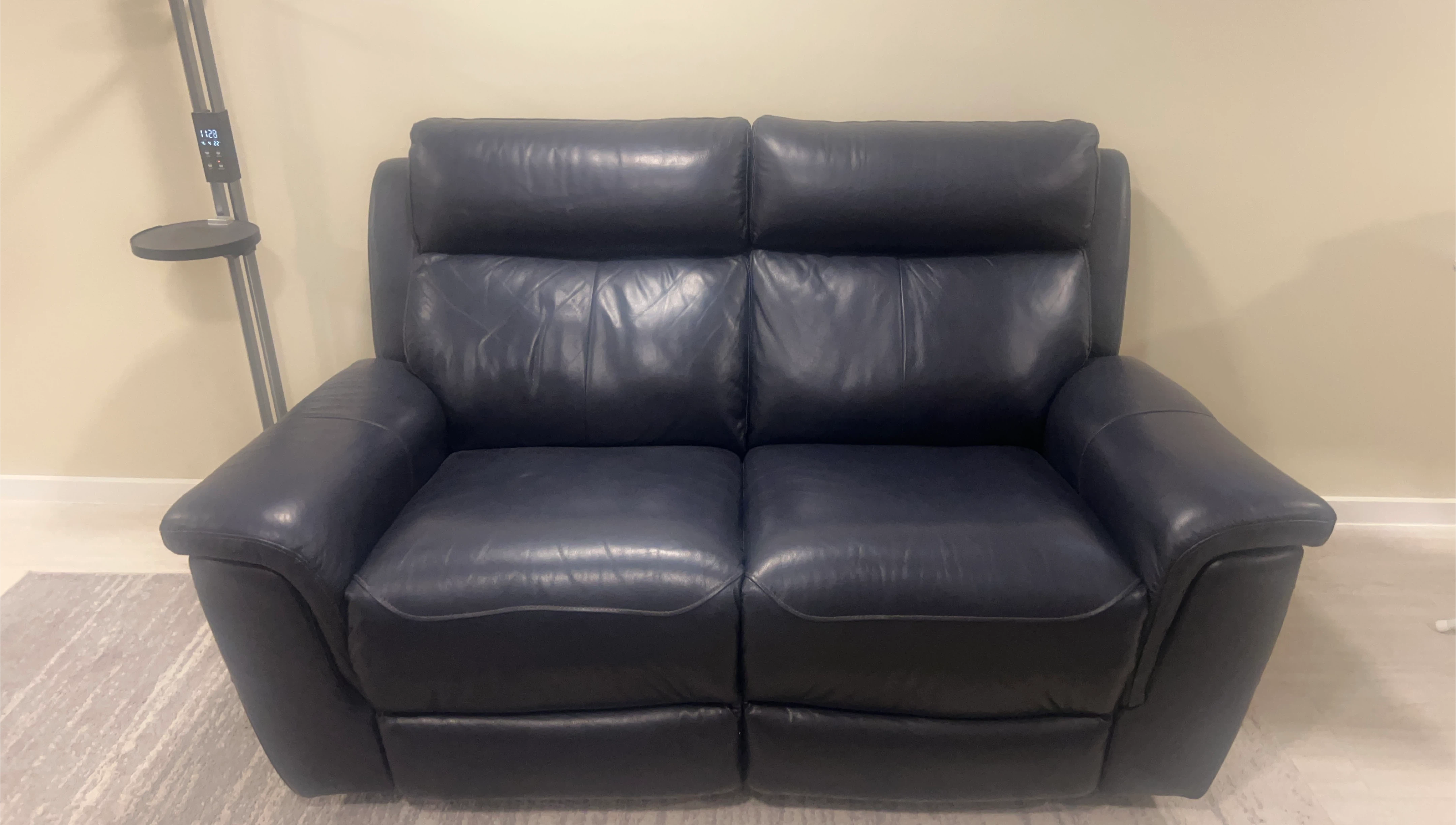 Dark Blue Leather Loveseat