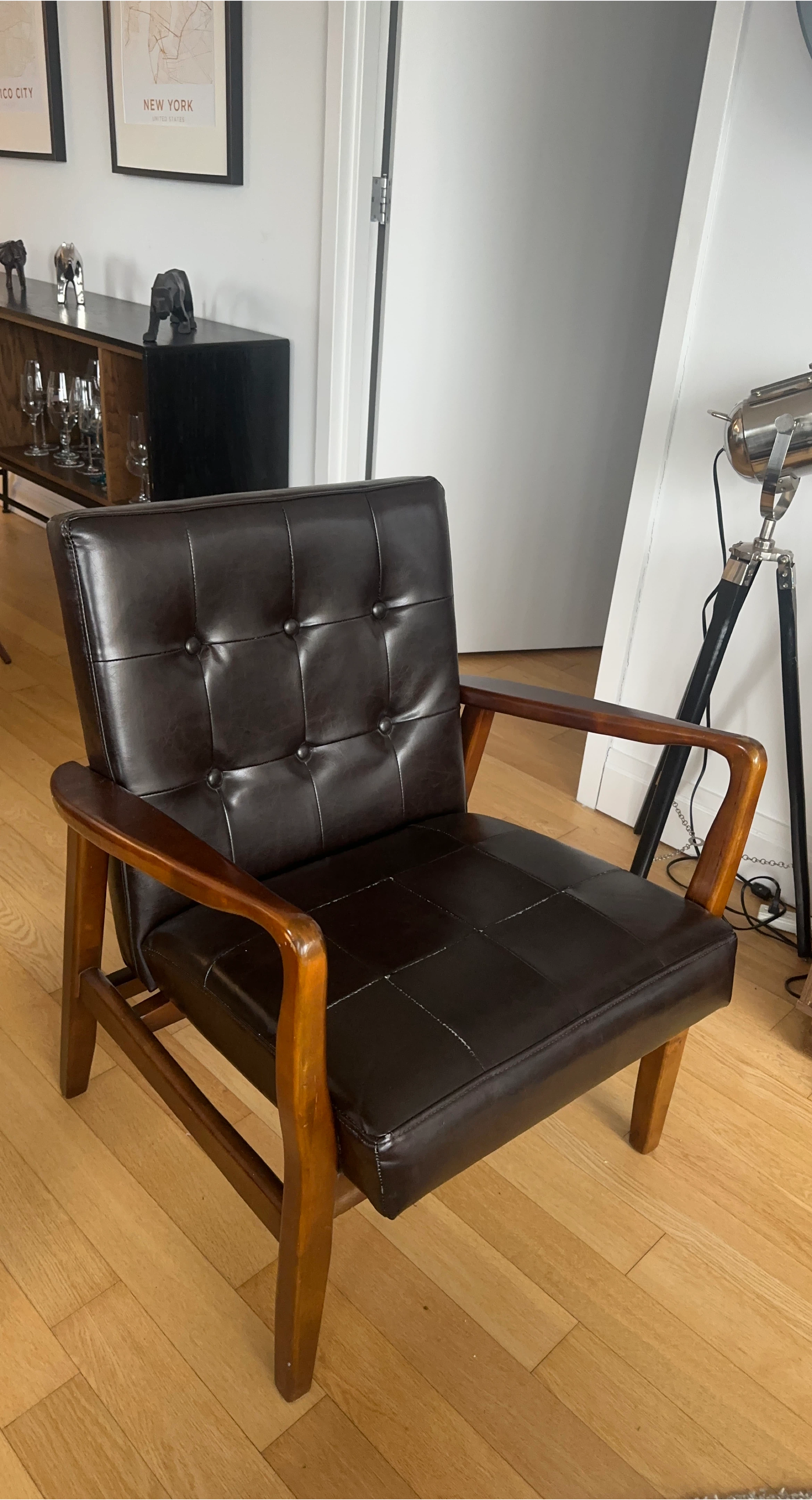 Mid-Century Modern Armchair - Dark Brown Leather