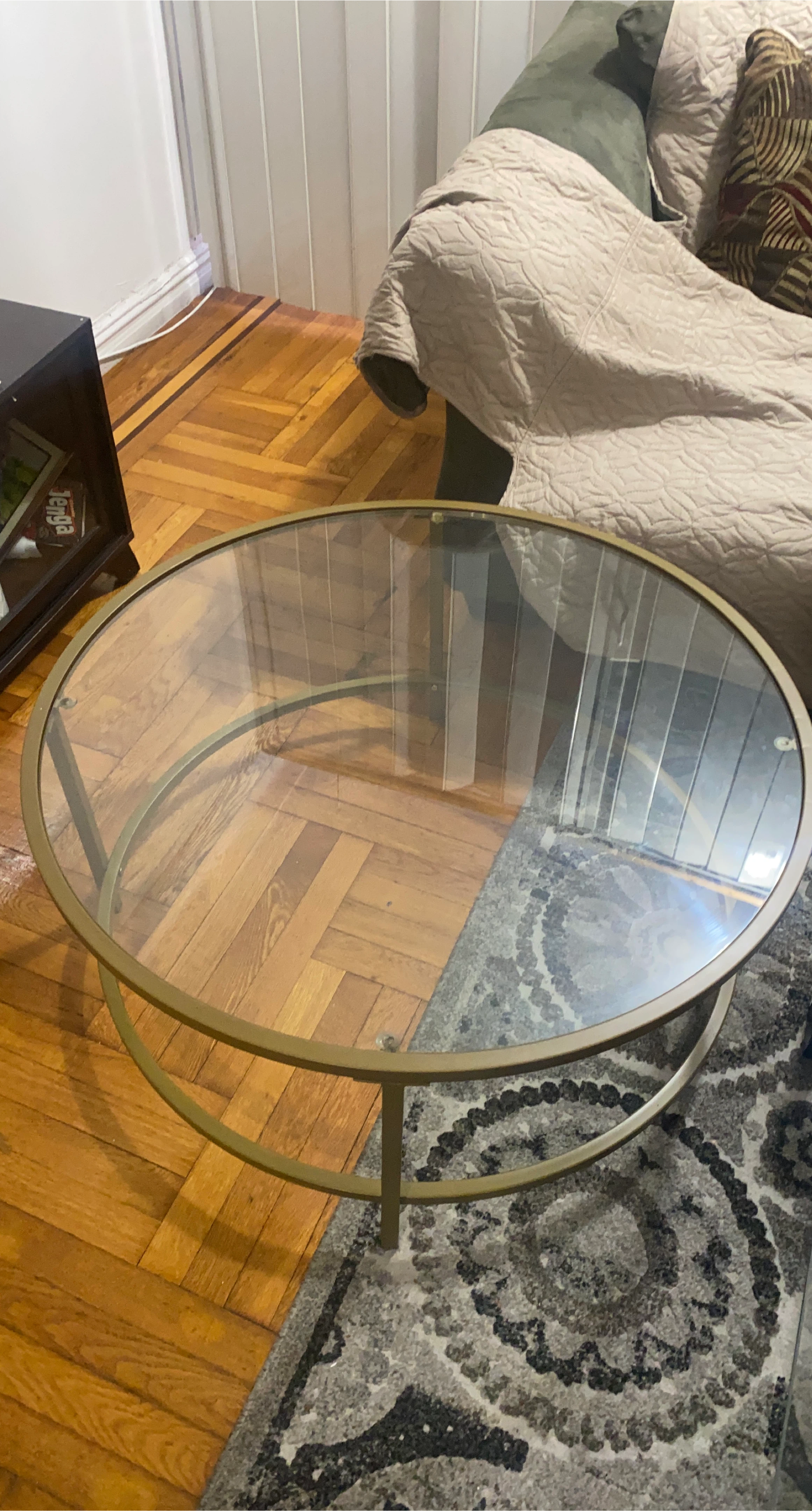 Round Glass Top Coffee Table with Gold Frame