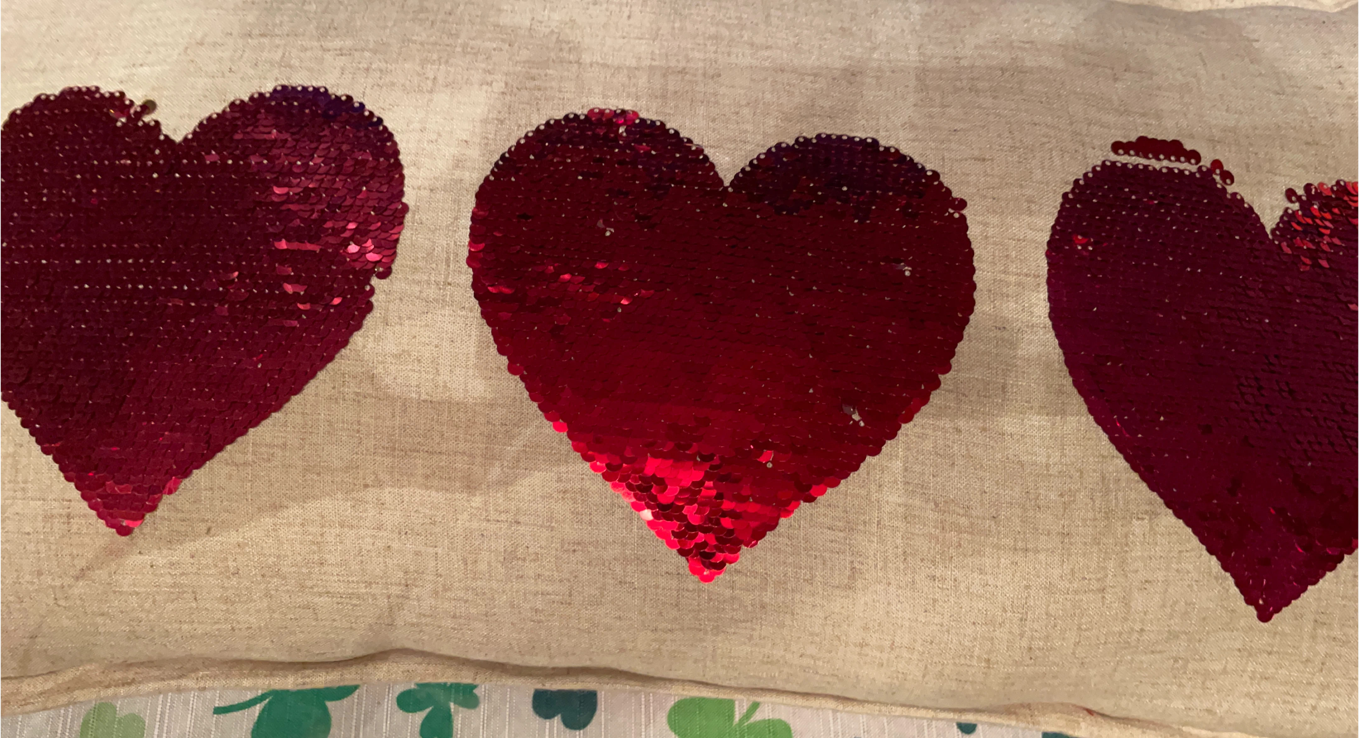 Decorative Throw Pillow Cover with Red Sequin Hearts 🧡
