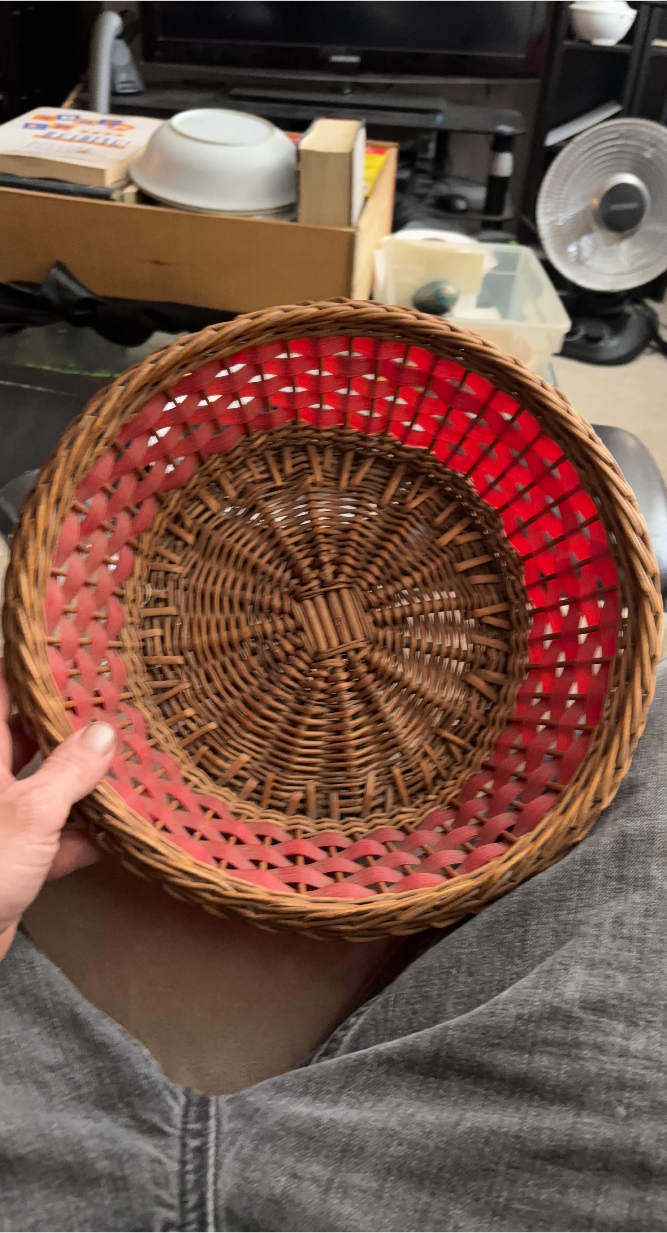 Wicker Basket with Red Trim