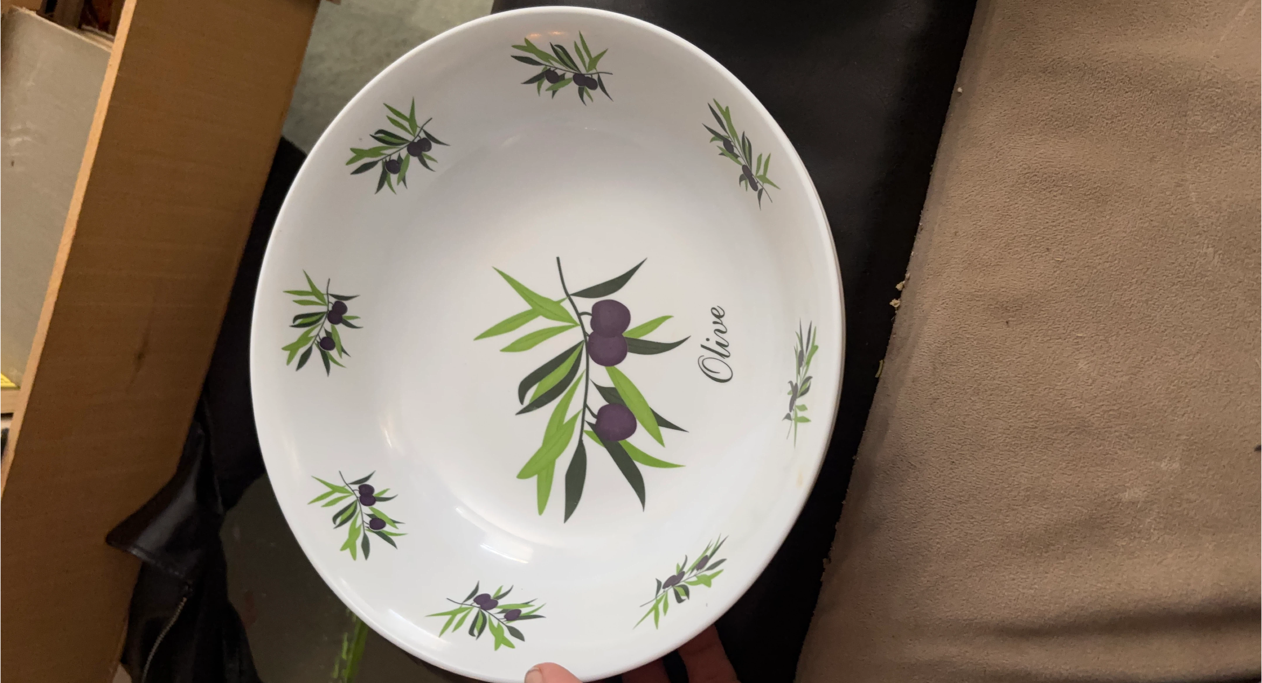 White Olive Pattern Serving Bowl