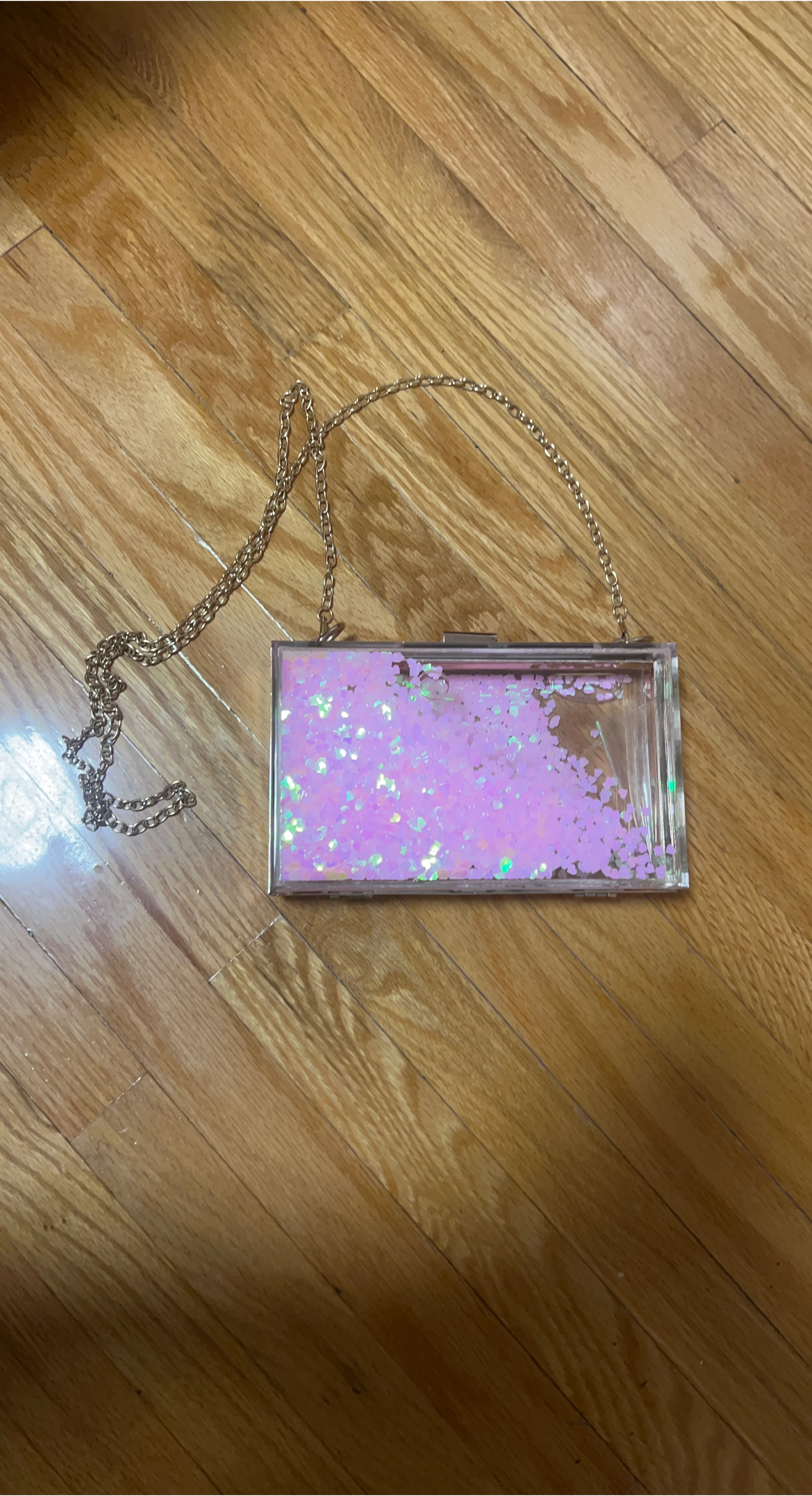 Clear Acrylic Clutch Purse with Pink Glitter