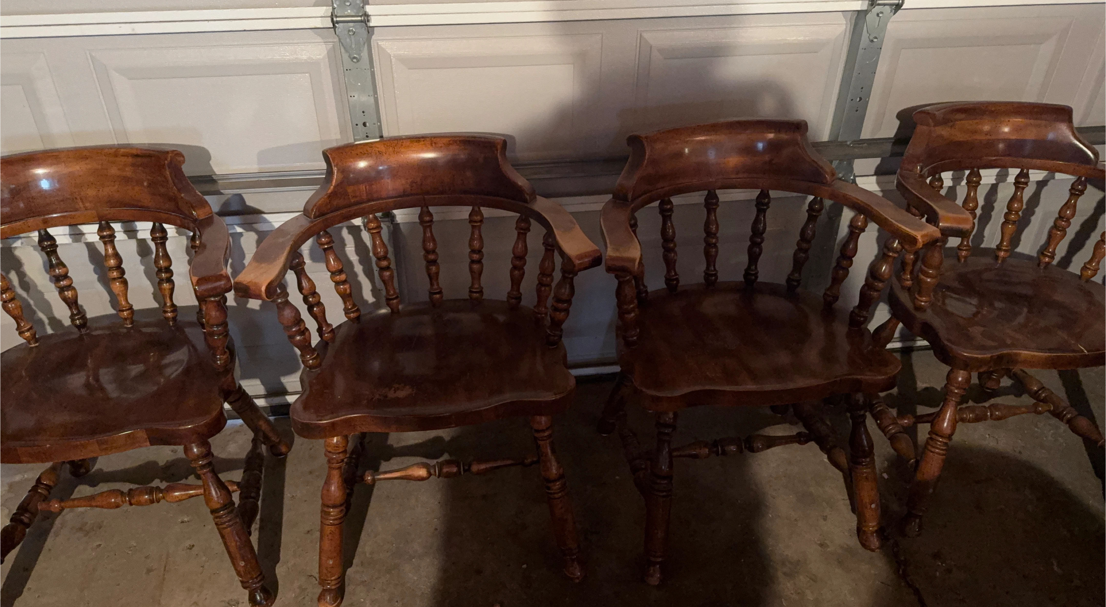 Set of 4 Vintage Wooden Arm Chairs