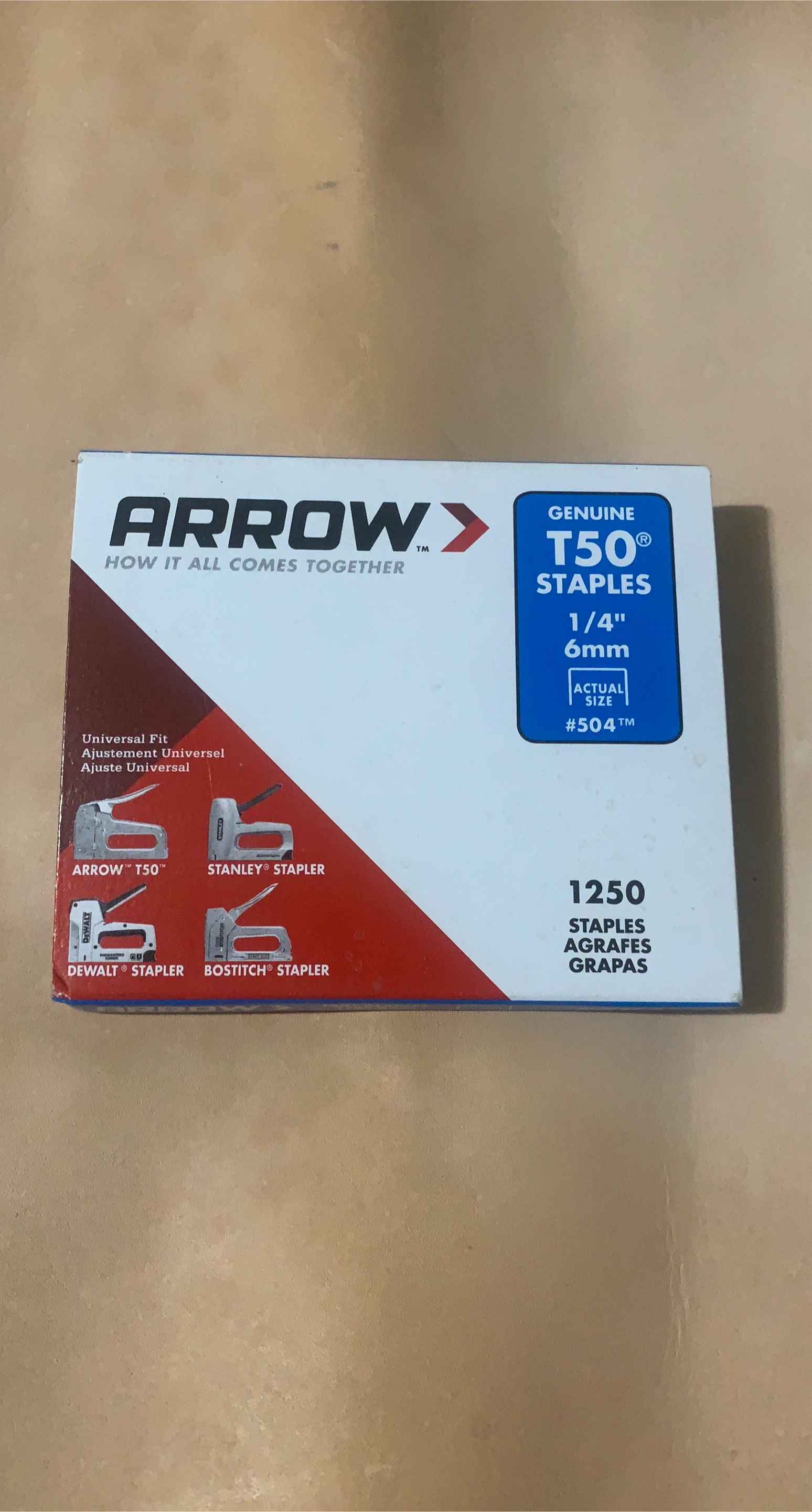 Arrow T50 Staples 1/4" (6mm) - 1250 Count