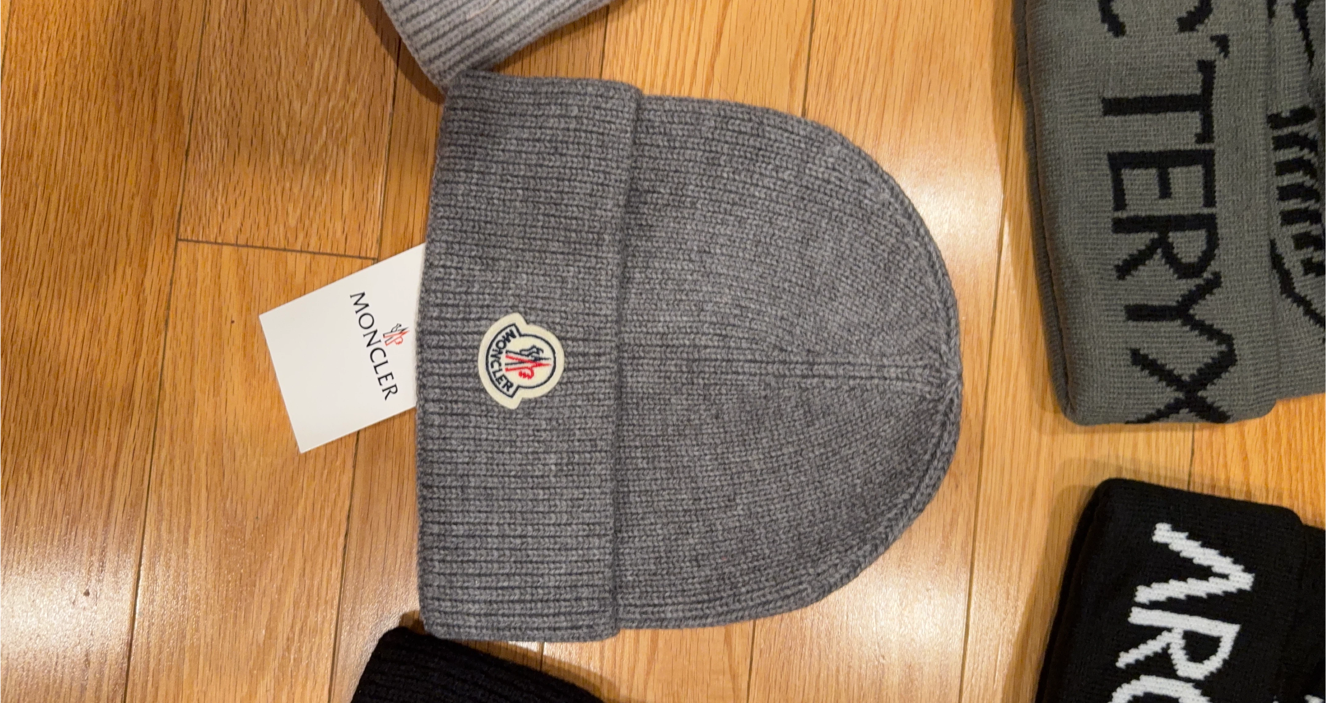 Moncler Gray Ribbed Knit Beanie
