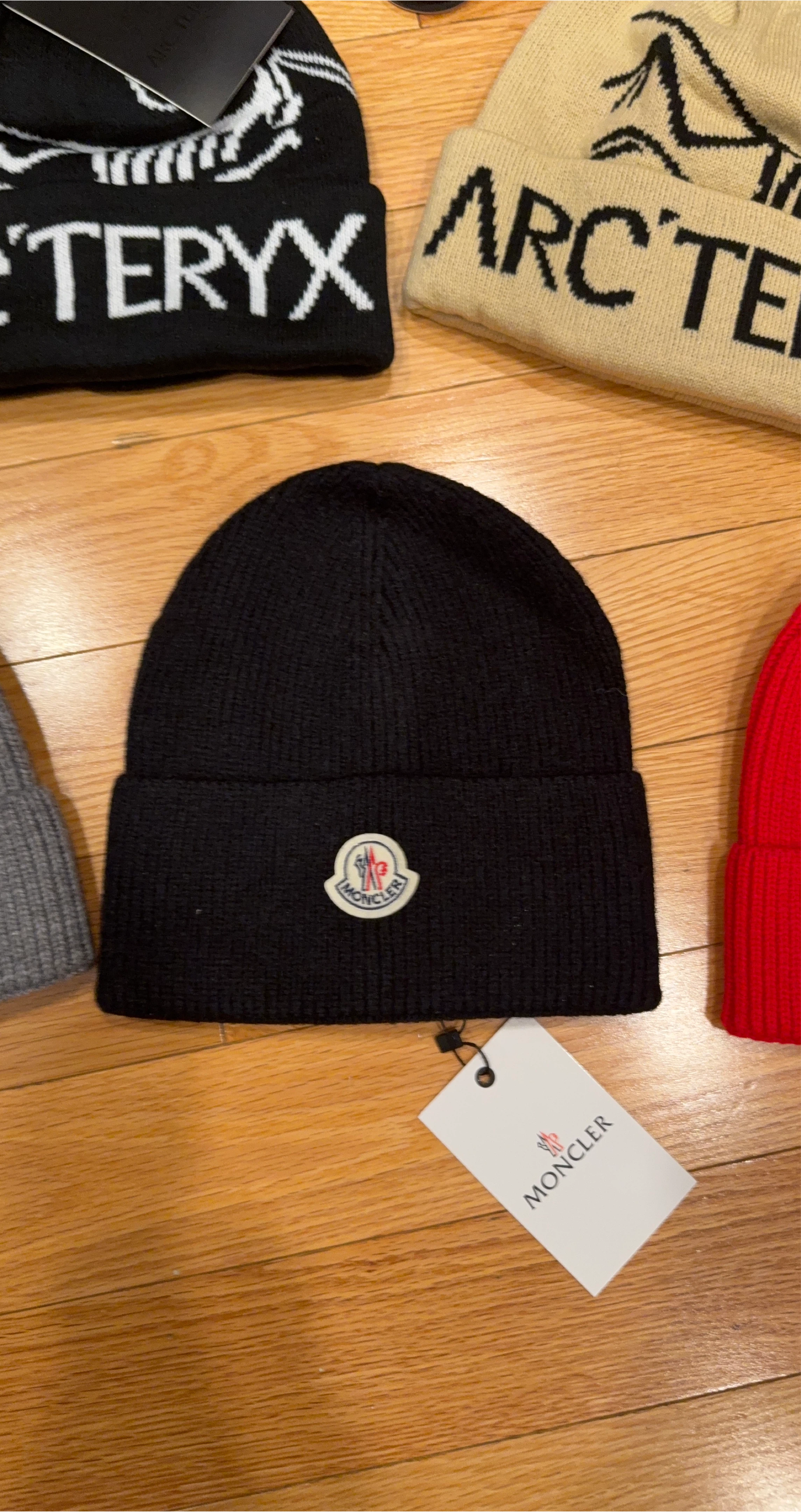 Moncler Black Ribbed Beanie Hat