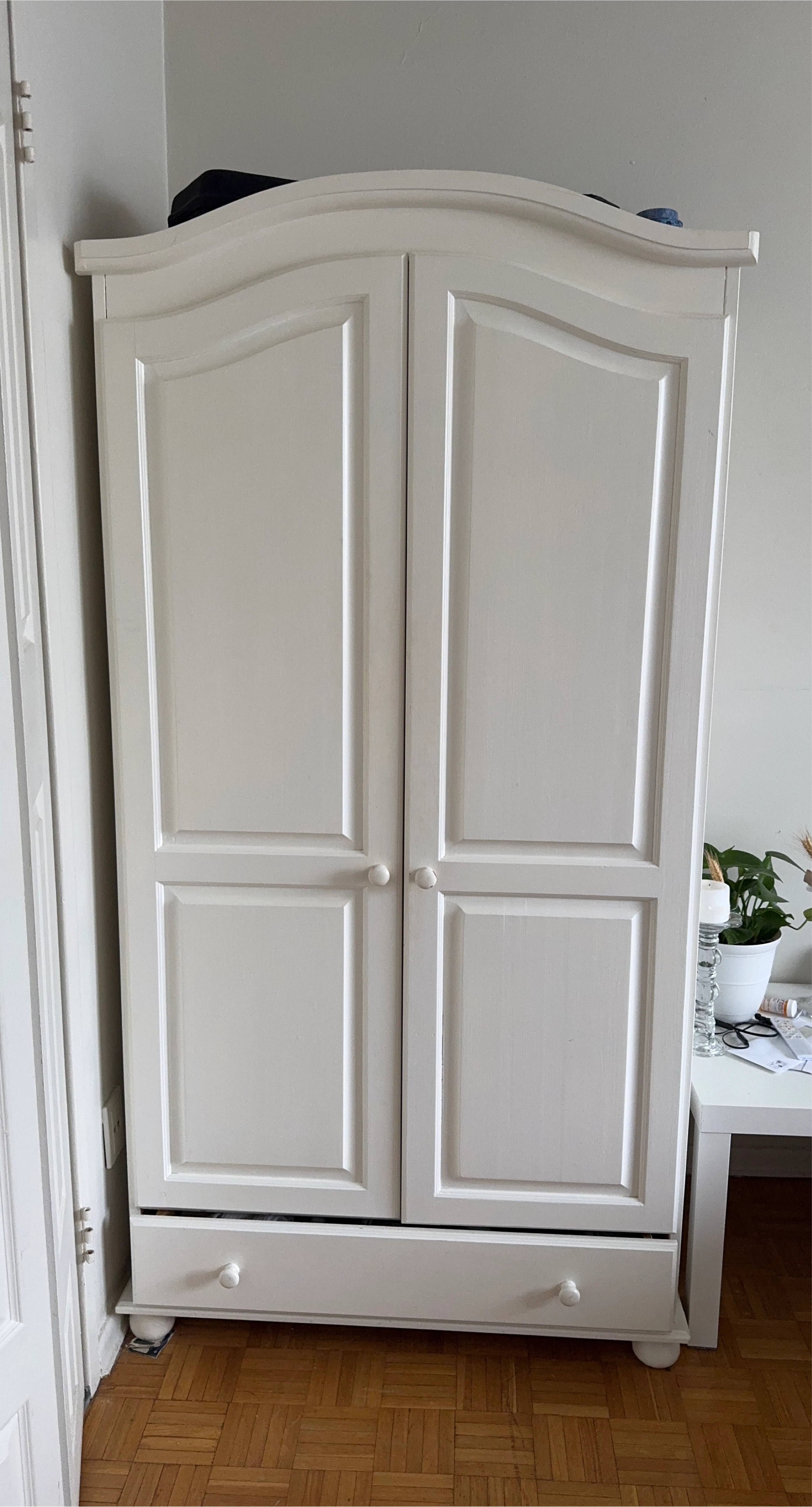 White Double Door Armoire with Drawer