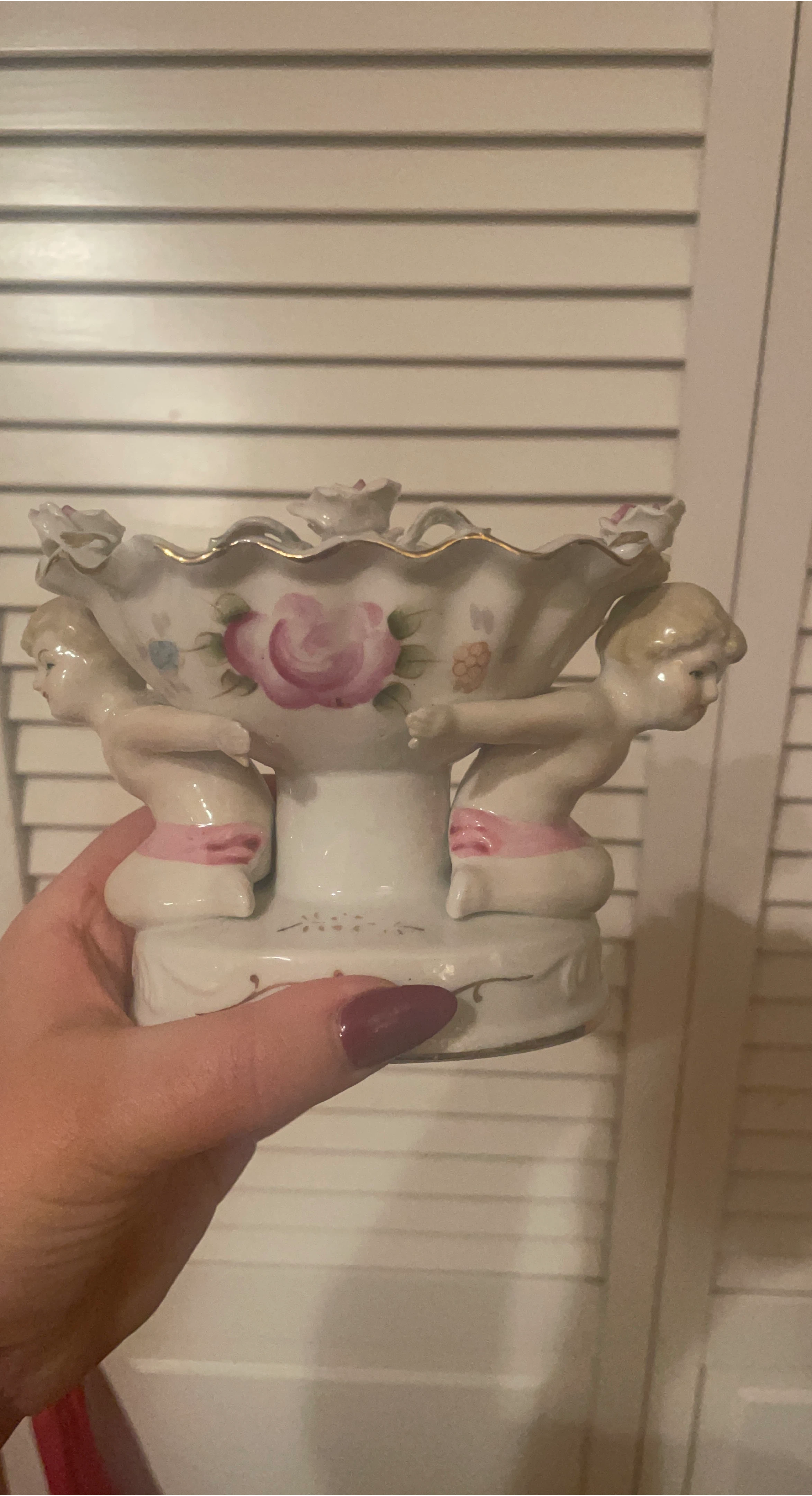 Vintage Cherub Ceramic Trinket Dish with Roses
