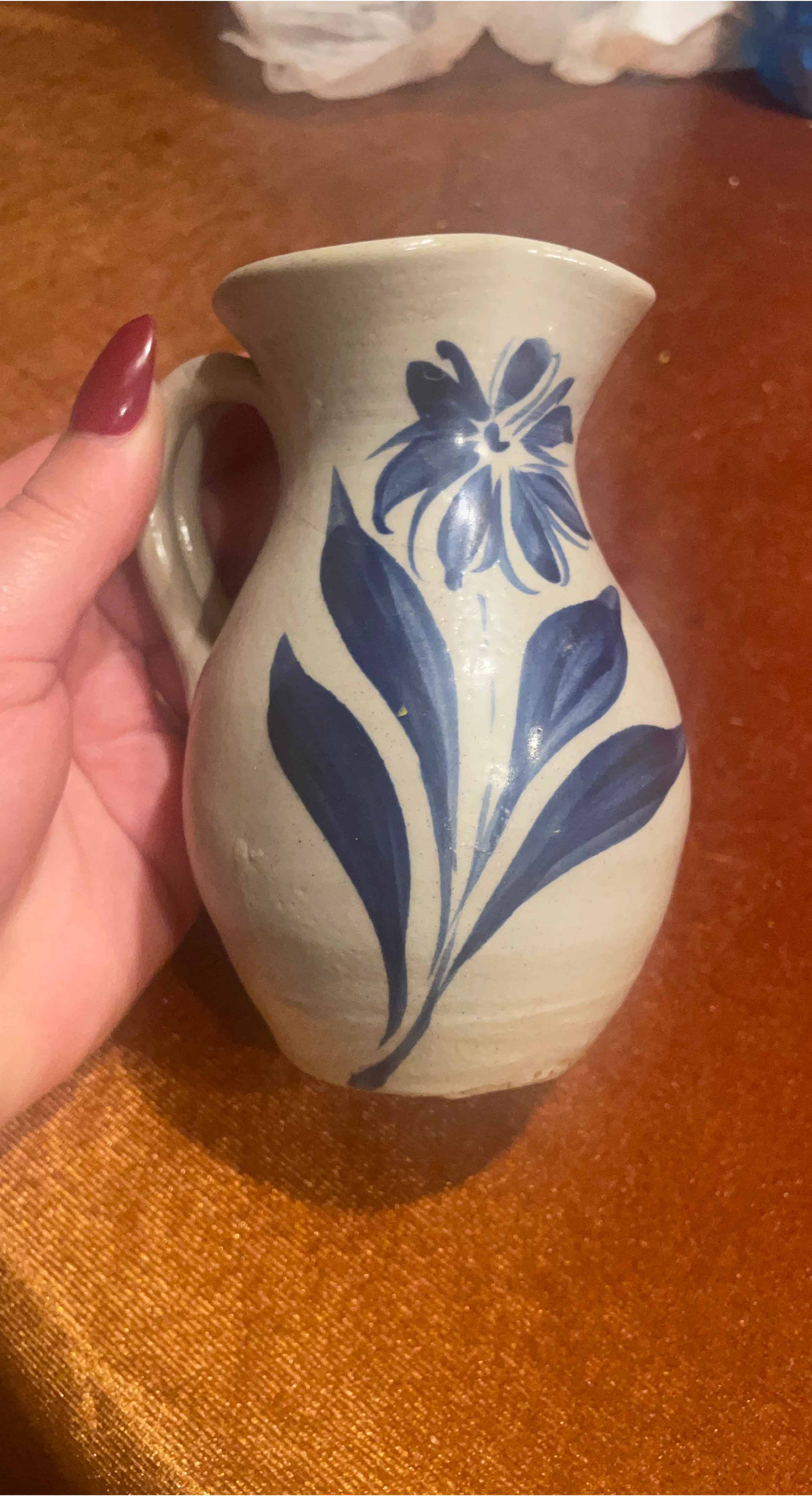 Ceramic Pitcher with Blue Floral Design