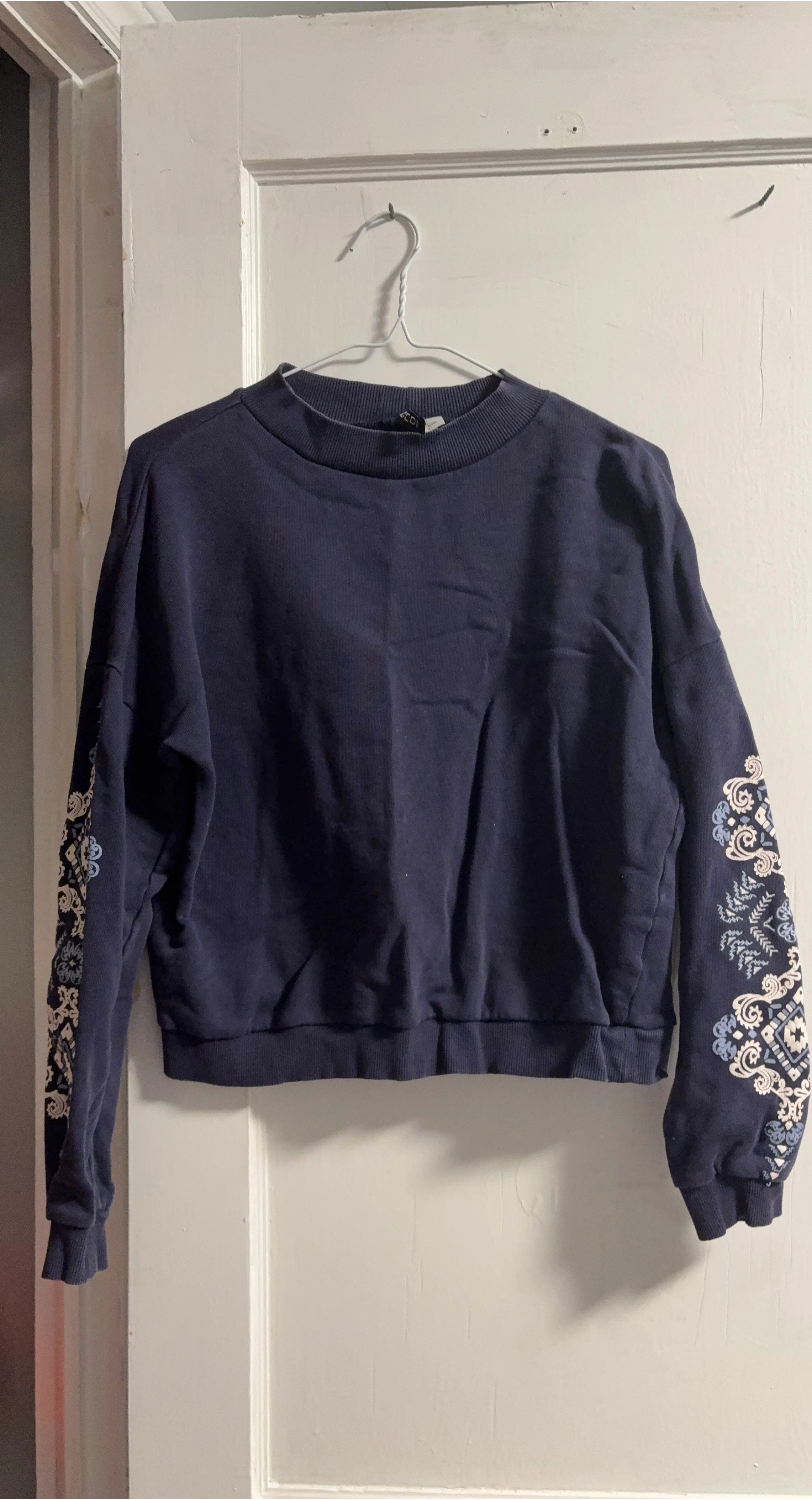 H&M Navy Sweatshirt with Embroidered Sleeves