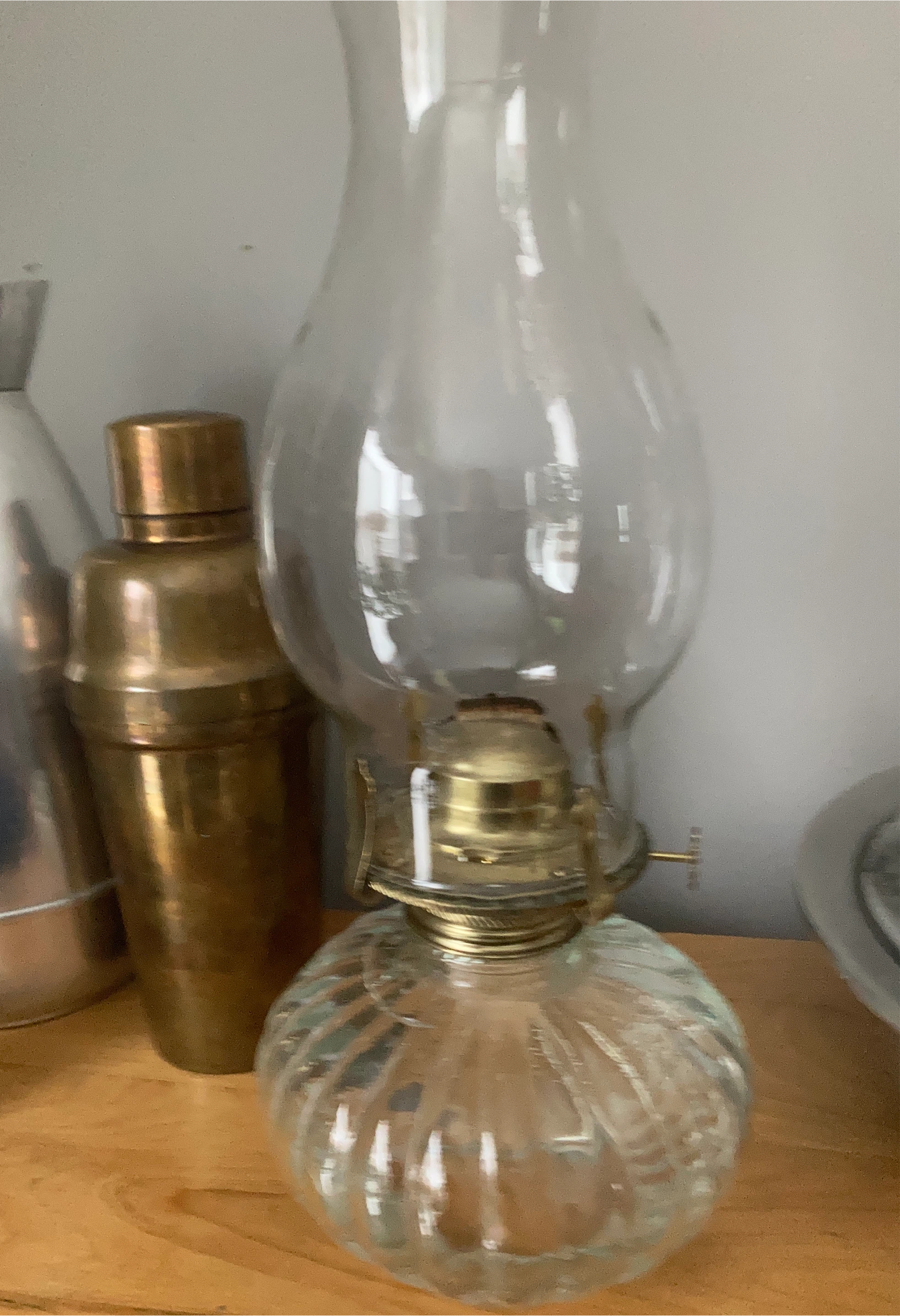Glass Oil Lamp with Brass Accents
