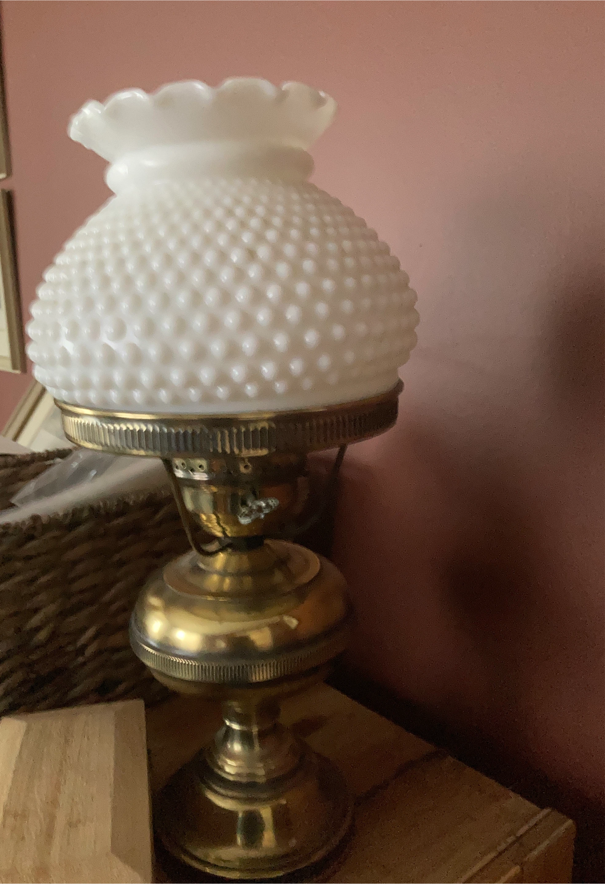 White Hobnail Milk Glass Lamp with Brass Base