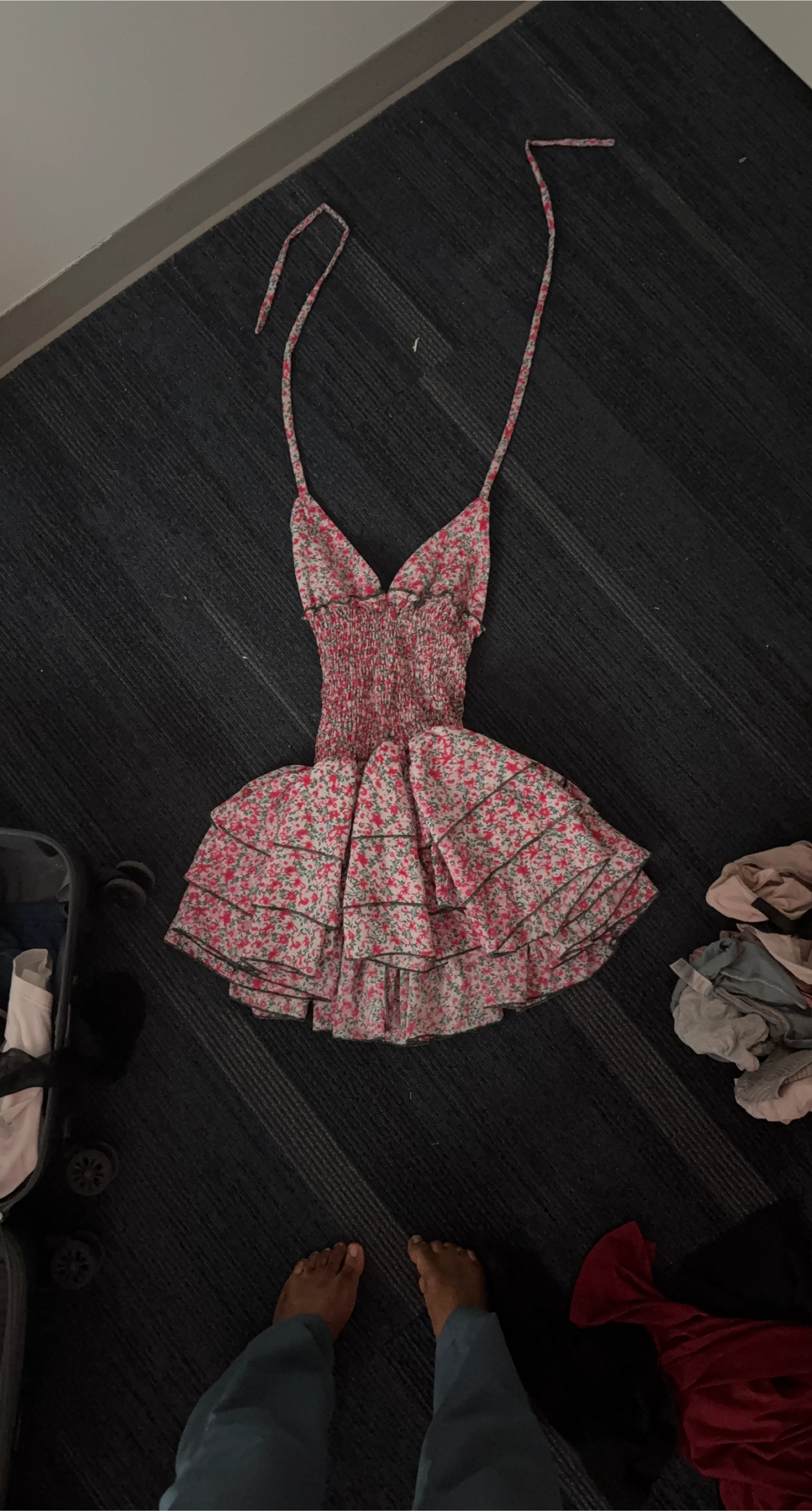 Floral Mini Dress with Smocked Bodice