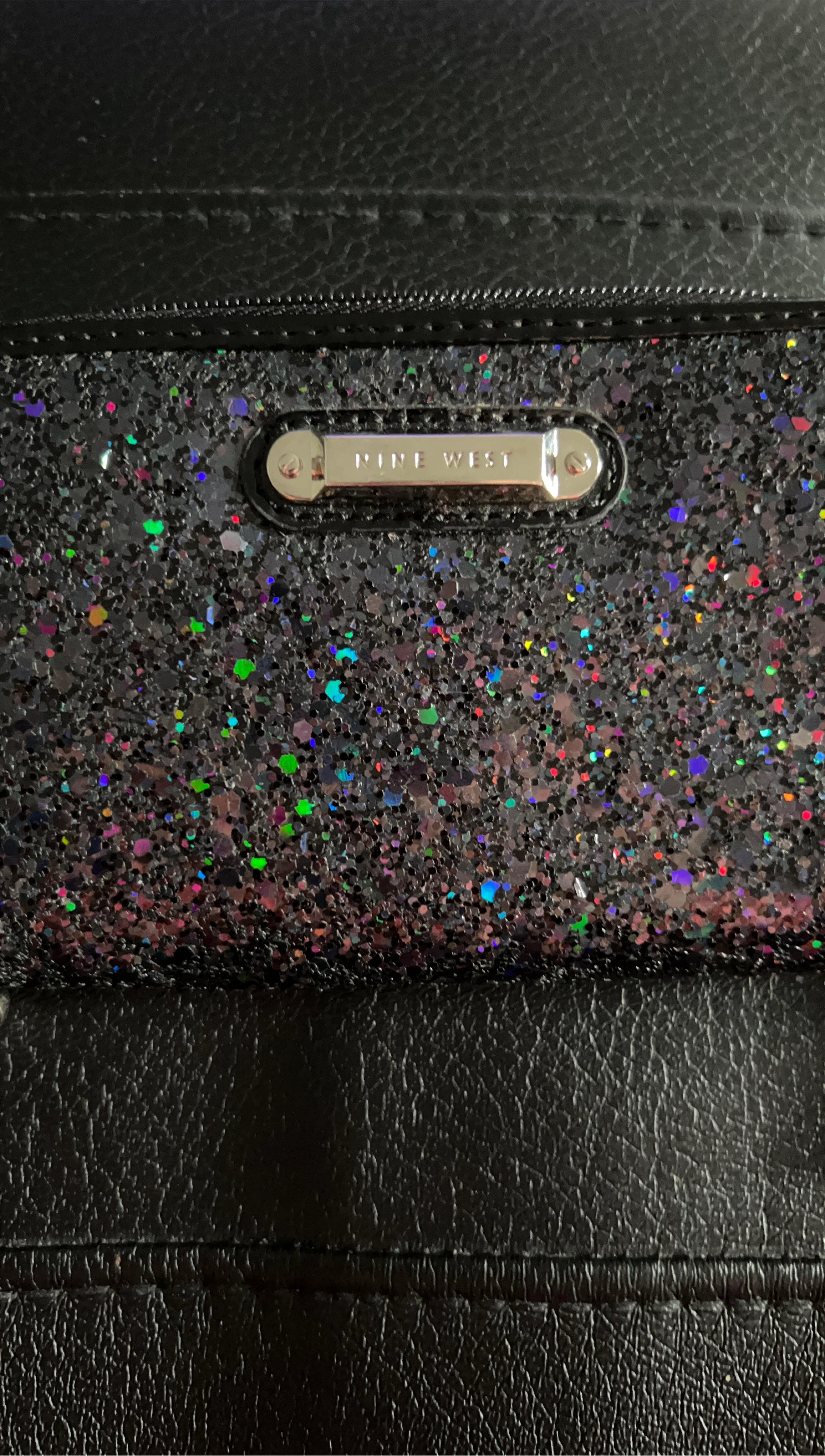 Nine West Black Glitter Wristlet Wallet