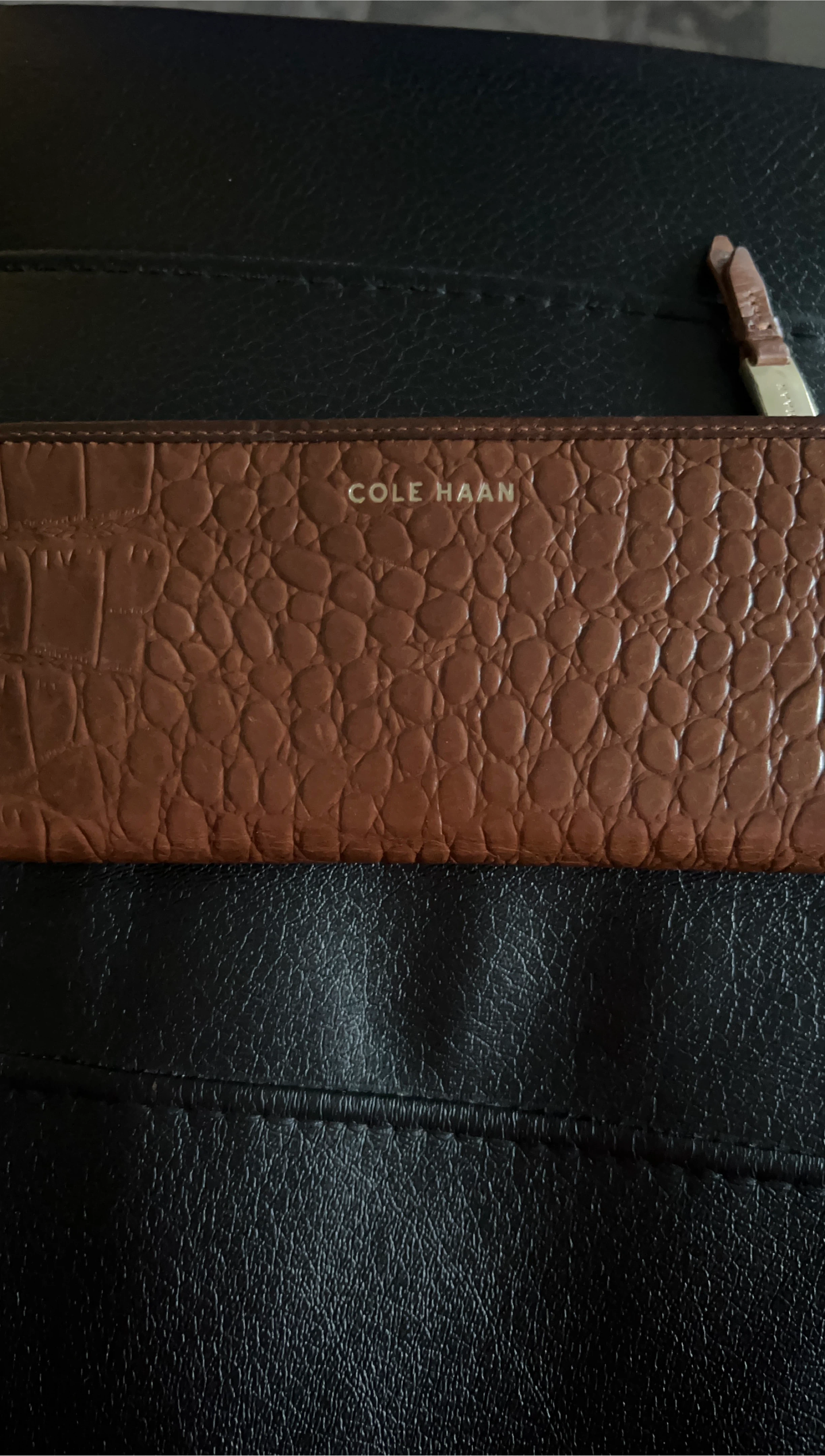Cole Haan Brown Croc Embossed Leather Wallet