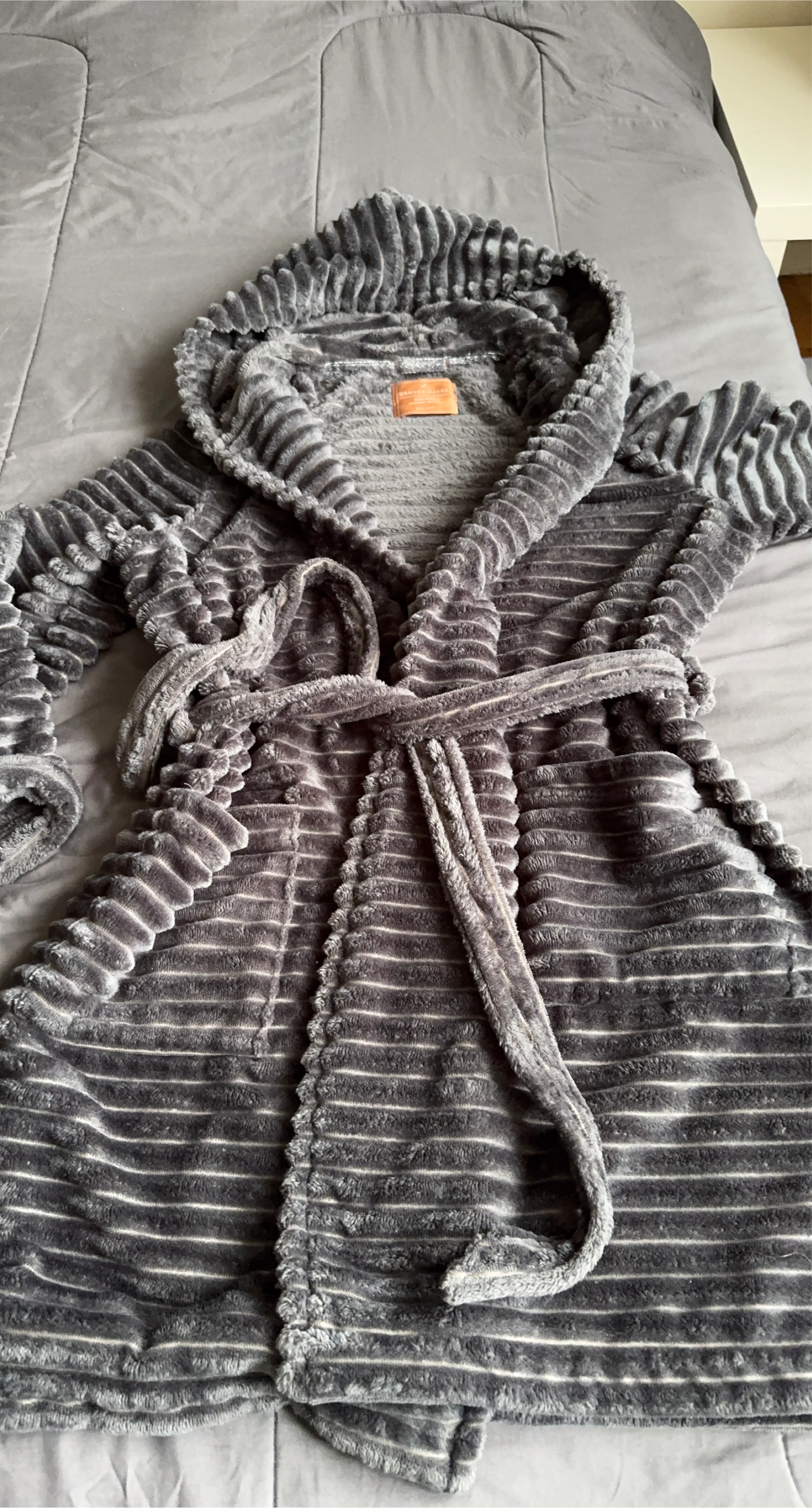 Cozy Grey Striped Hooded Robe