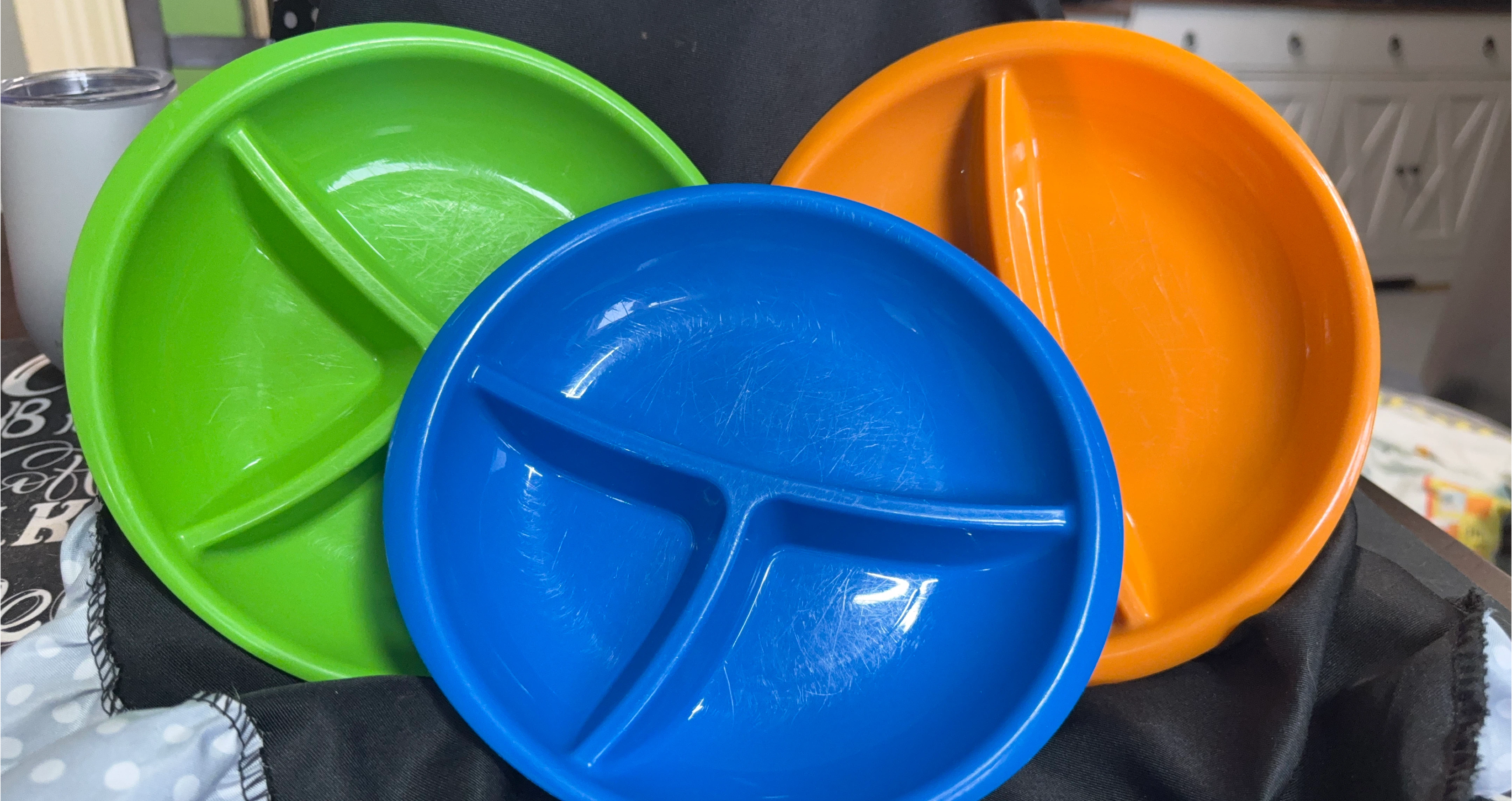 Set of 3 Divided Plates - Green, Blue, Orange