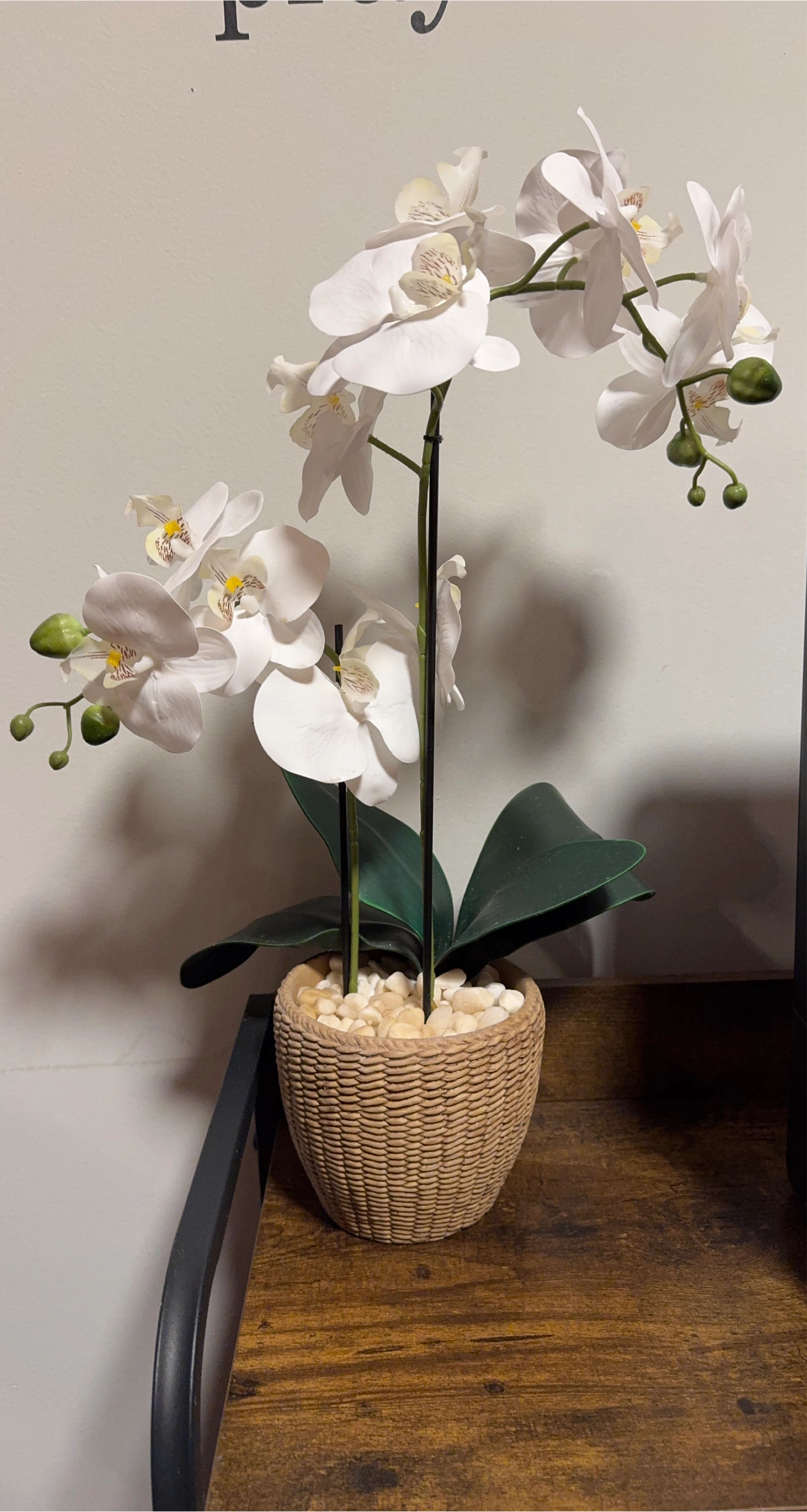 White Artificial Orchid Plant in Woven Pot