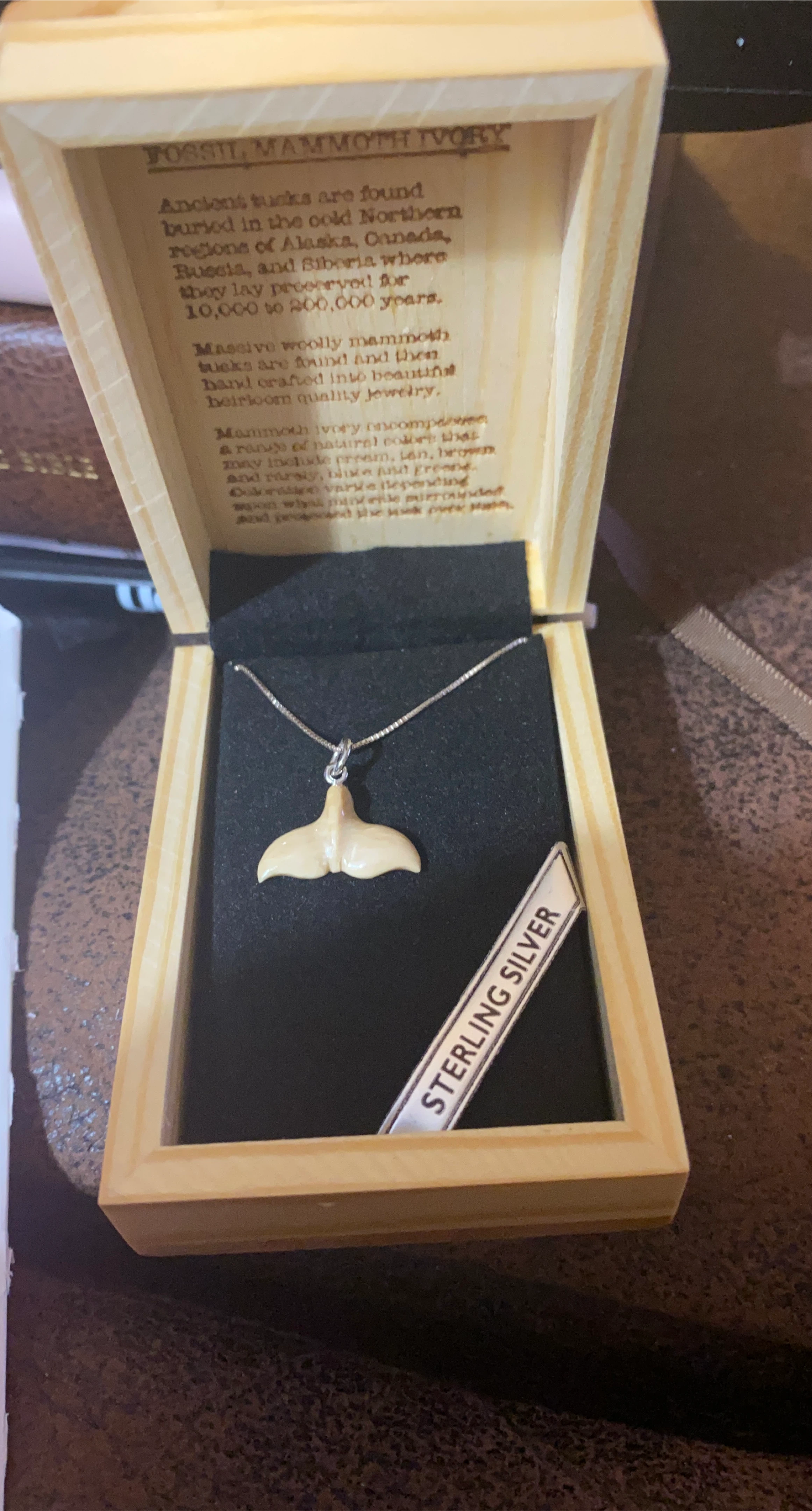 Ivory Jacks Fossil Mammoth Ivory Whale Tail Pendant Necklace