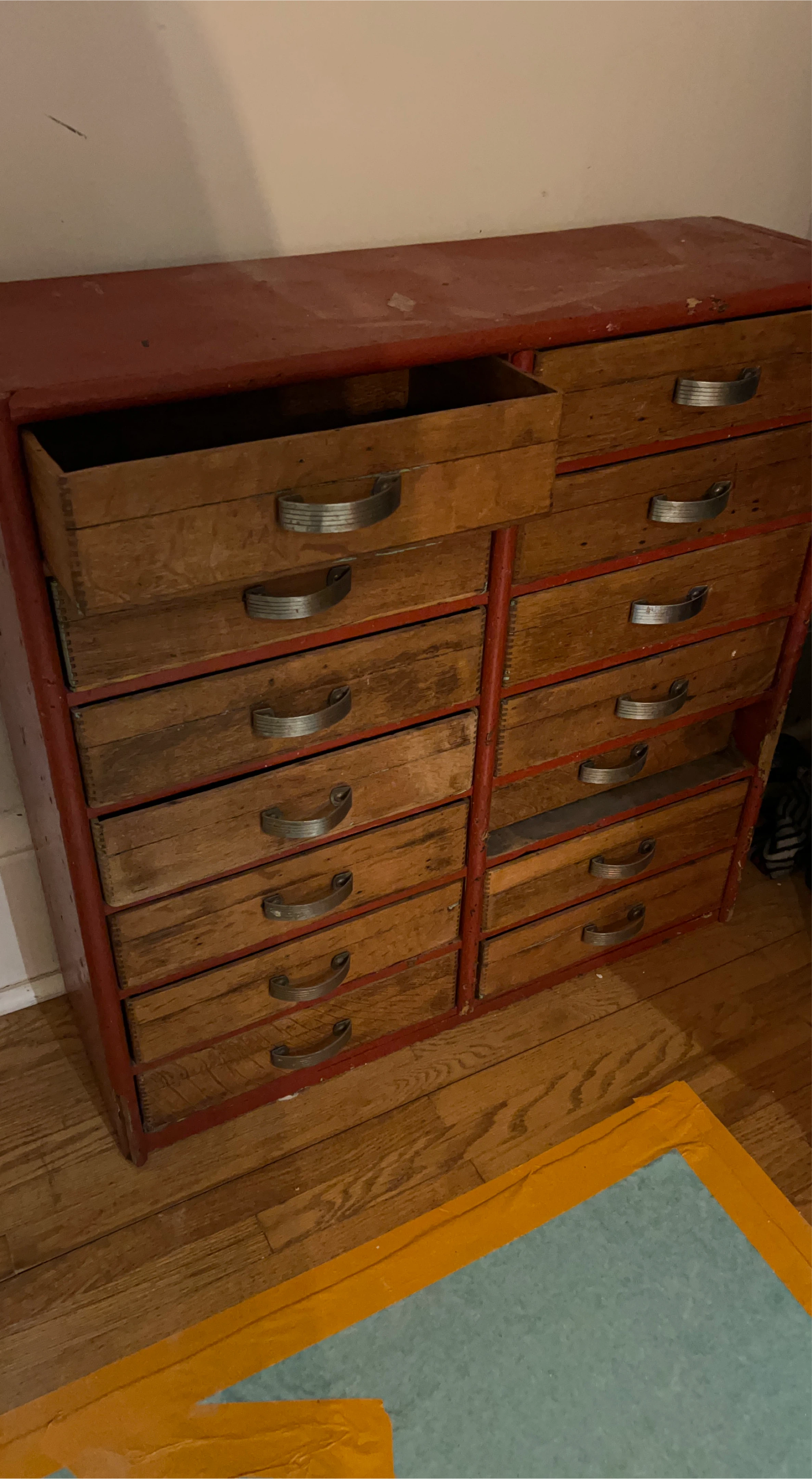 Vintage Red Wooden Multi-Drawer Cabinet