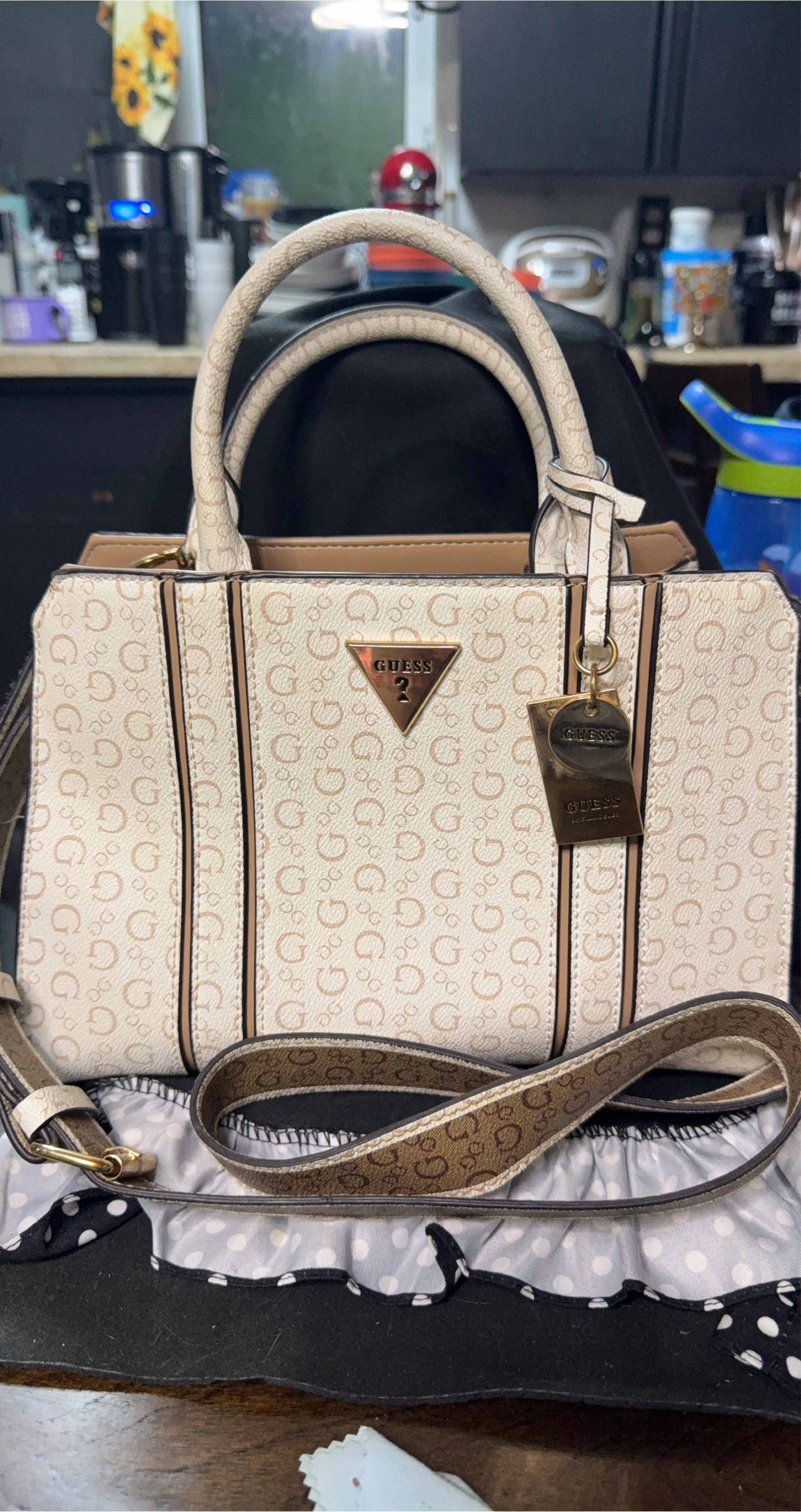 Authentic Guess Mini Satchel Crossbody Purse – Beige Monogram
