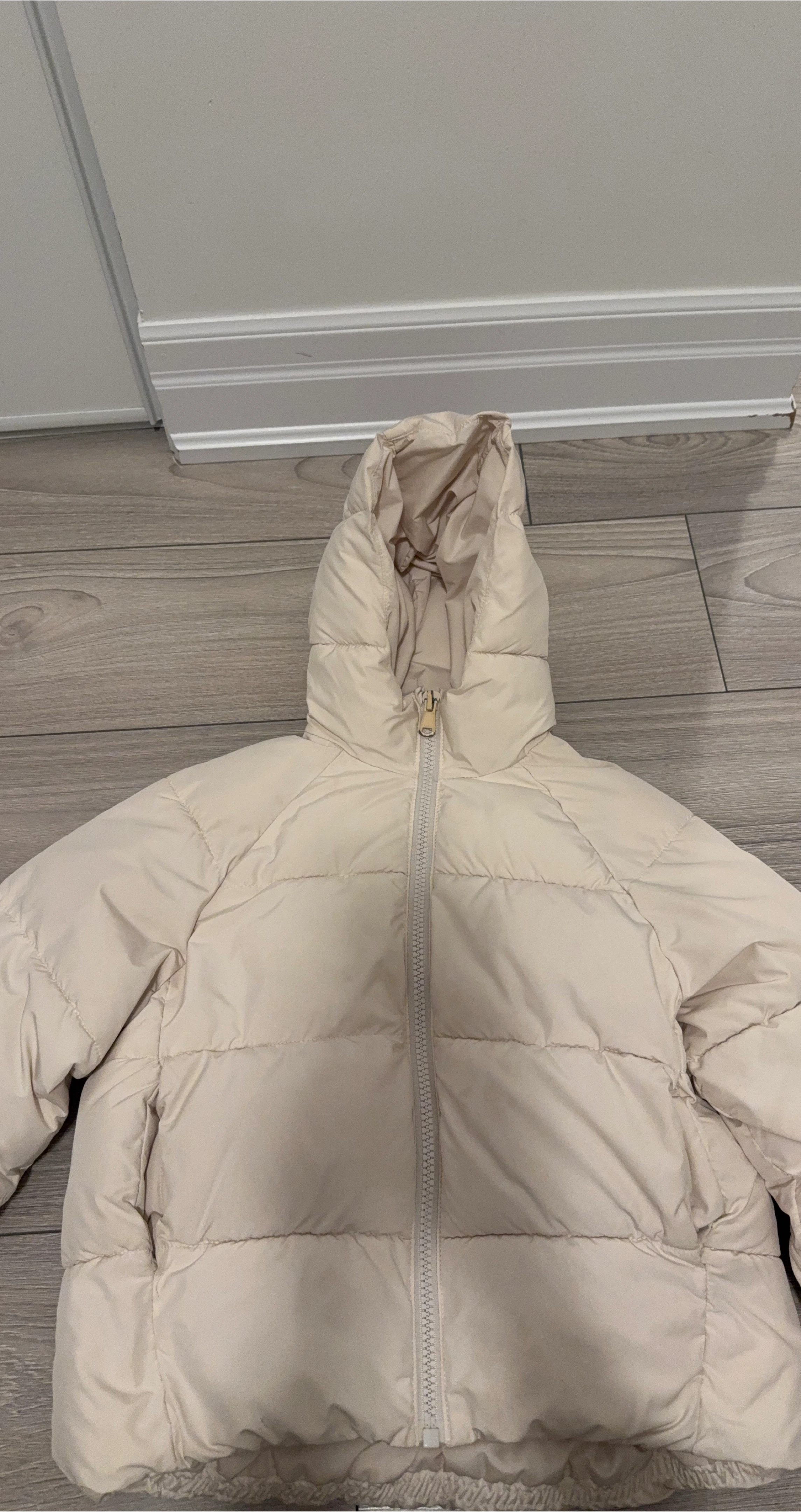 Cream Puffer Jacket with Hood