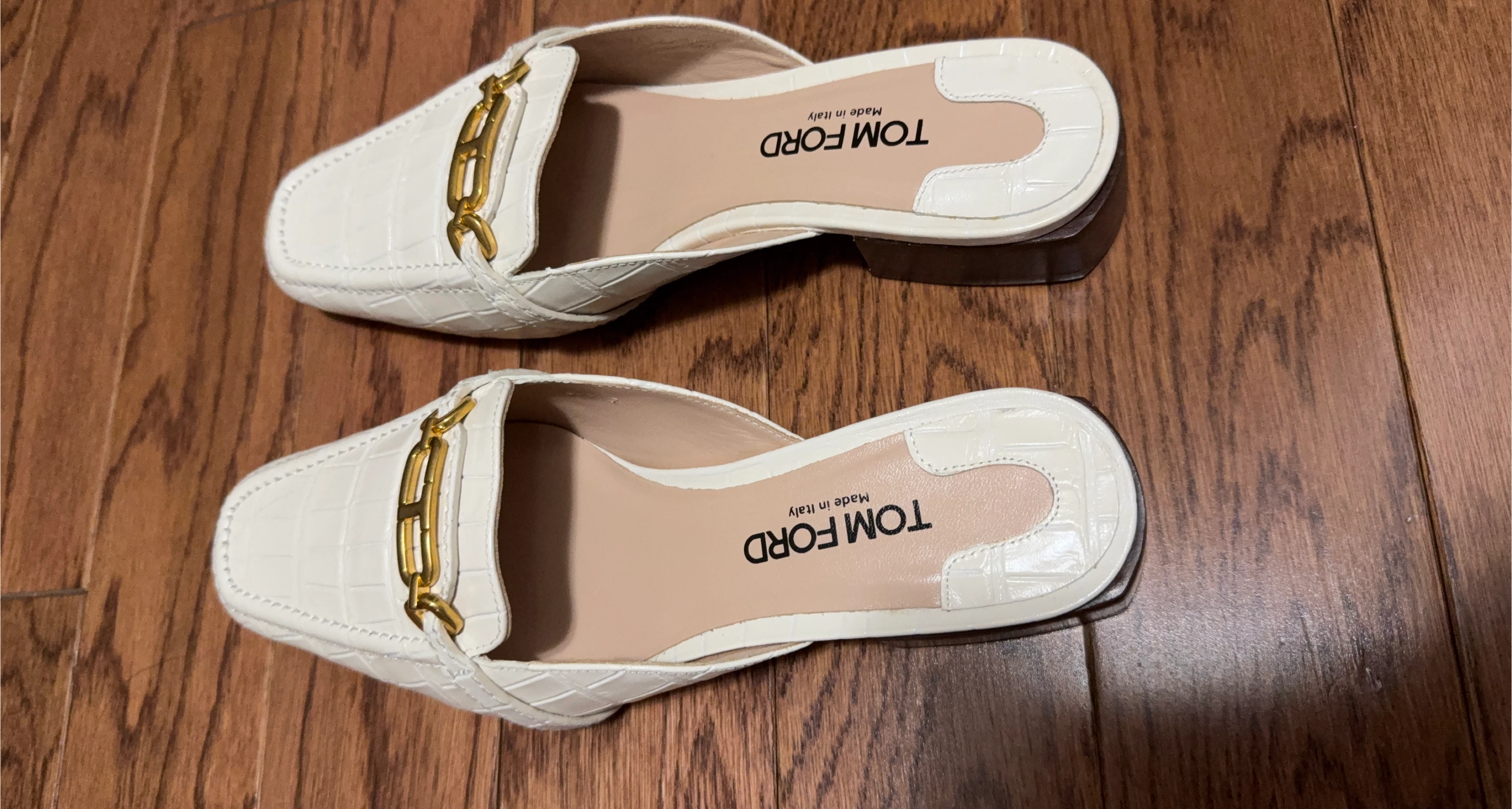 White Leather Mules with Gold Hardware - Tom Ford